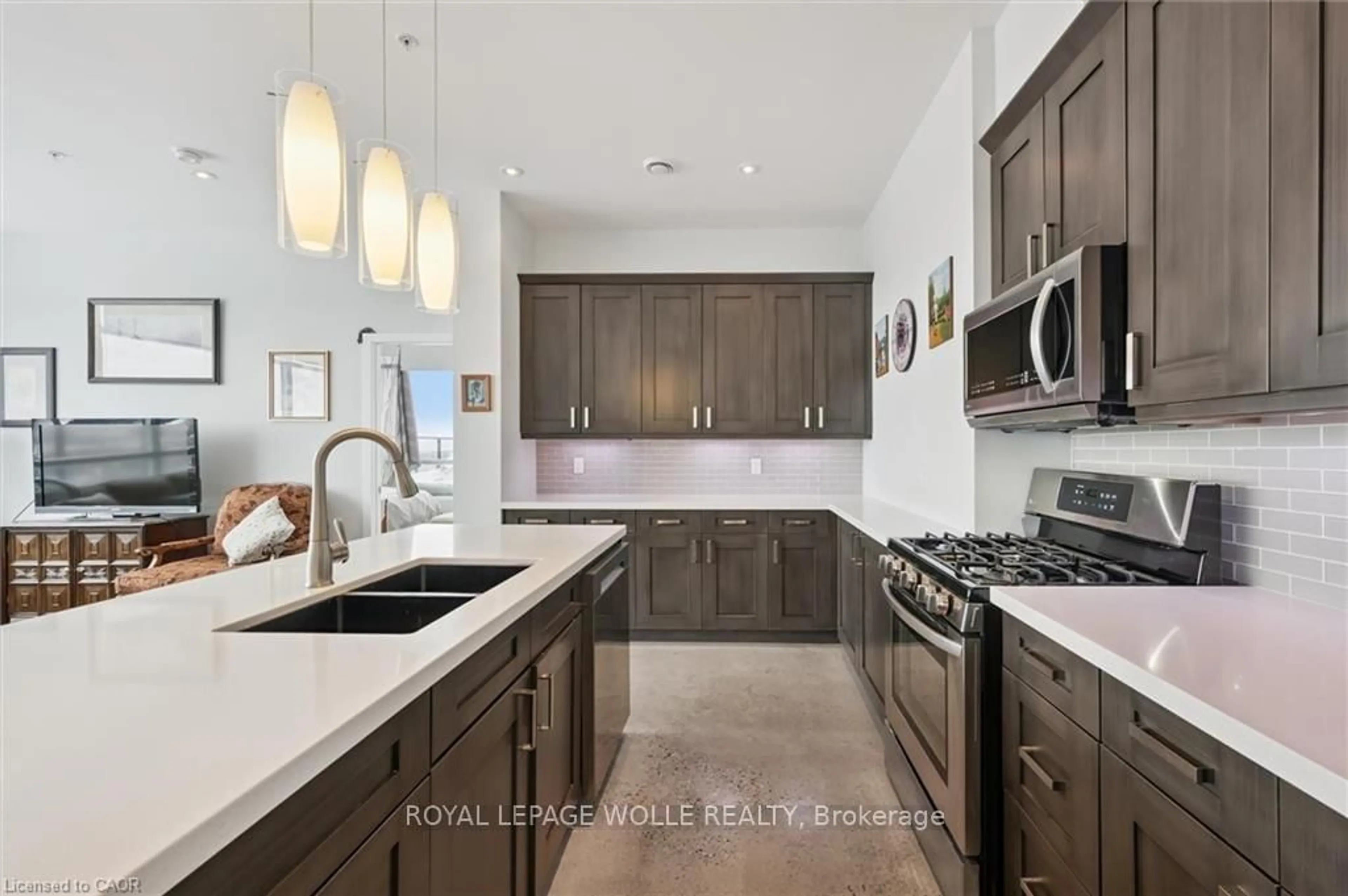 Contemporary kitchen, ceramic/tile floor for 1 Victoria St #1904, Kitchener Ontario N2G 0B5