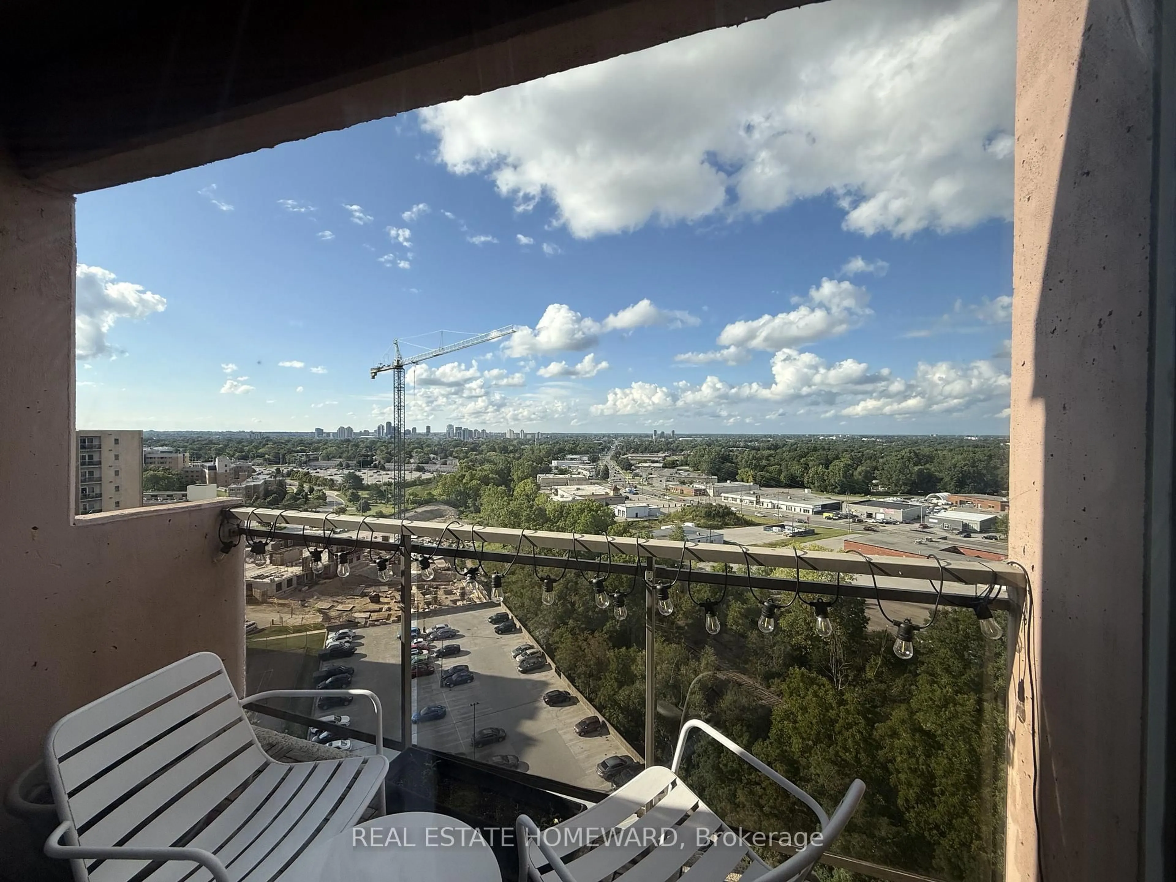 Balcony in the apartment, city buildings view from balcony for 860 Commissioners Rd #1505, London South Ontario N6C 5Y8
