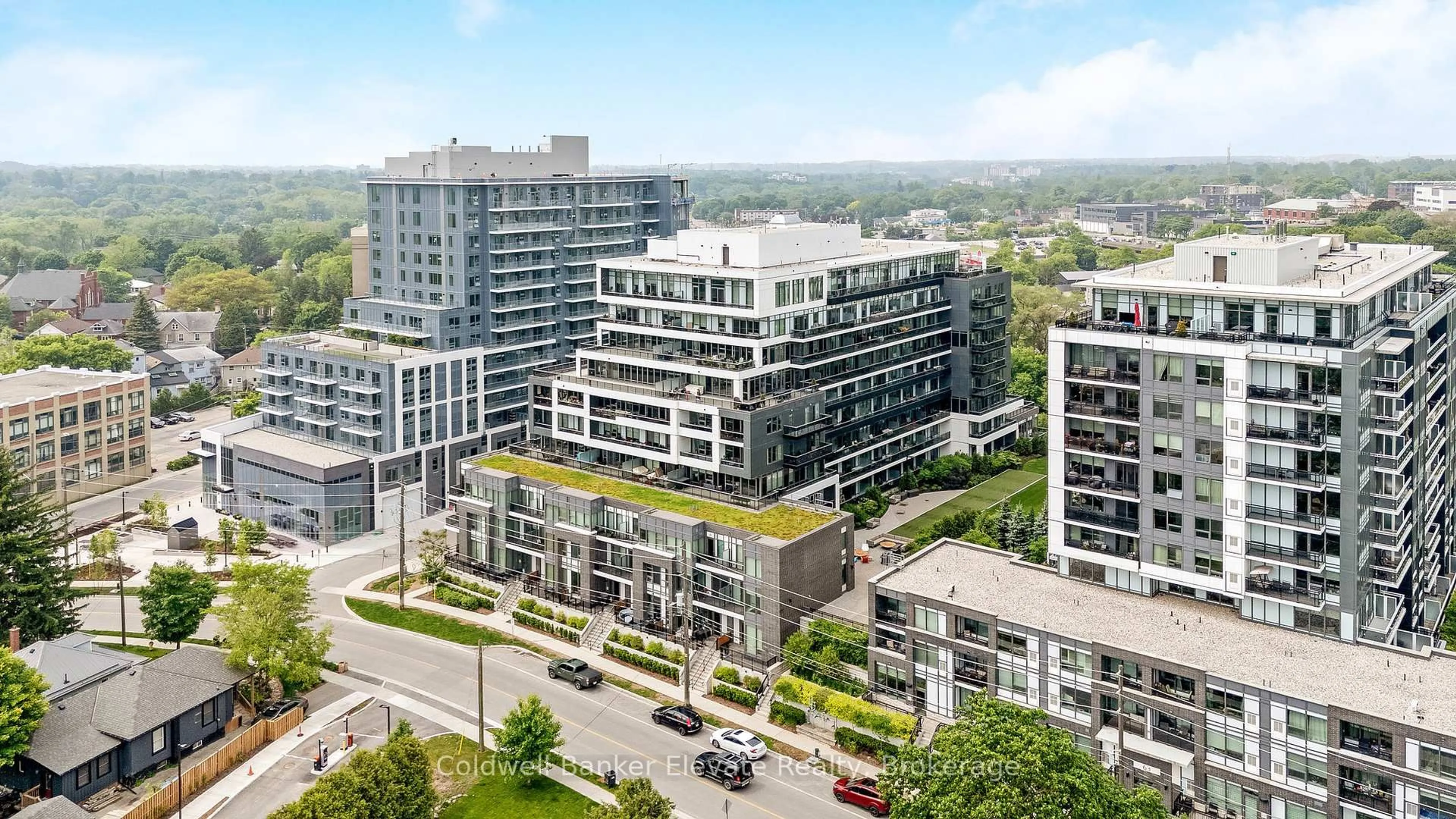 A pic from outside/outdoor area/front of a property/back of a property/a pic from drone, city buildings view from balcony for 73 Arthur St #209, Guelph Ontario N1E 0S6