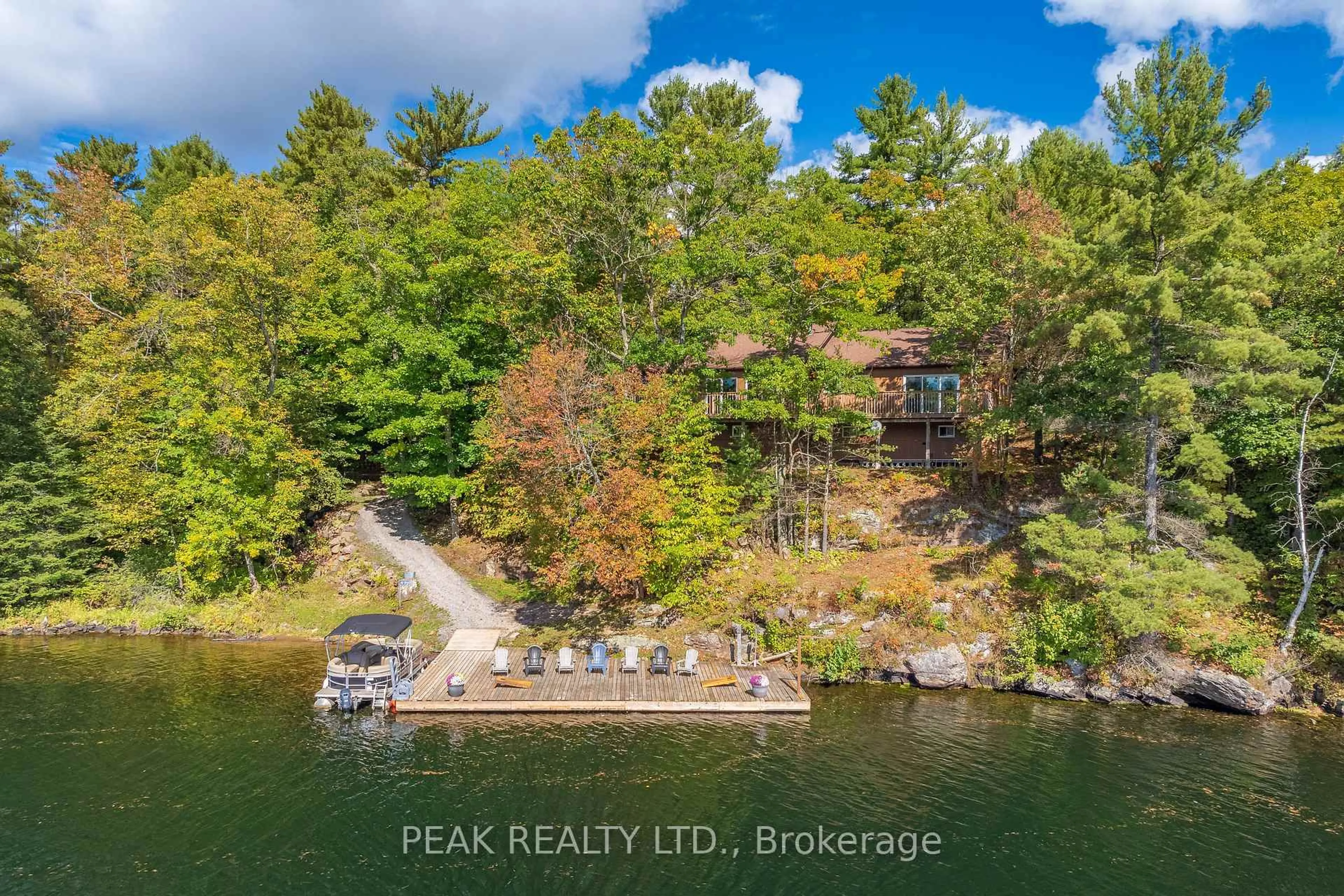 A pic from outside/outdoor area/front of a property/back of a property/a pic from drone, water/lake/river/ocean view for 49 Severn River SR 405, Muskoka Lakes Ontario 00000