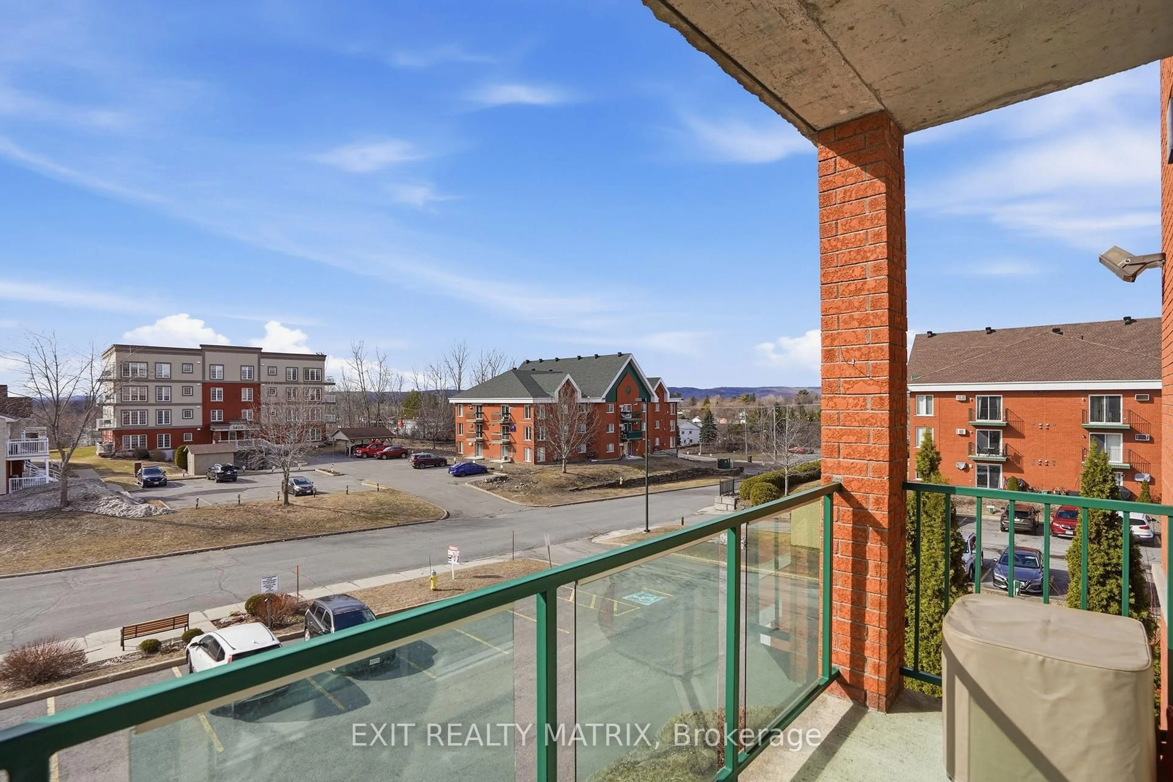 Balcony in the apartment, city buildings view from balcony for 1303 Clement St #328, Hawkesbury Ontario K6A 3P1