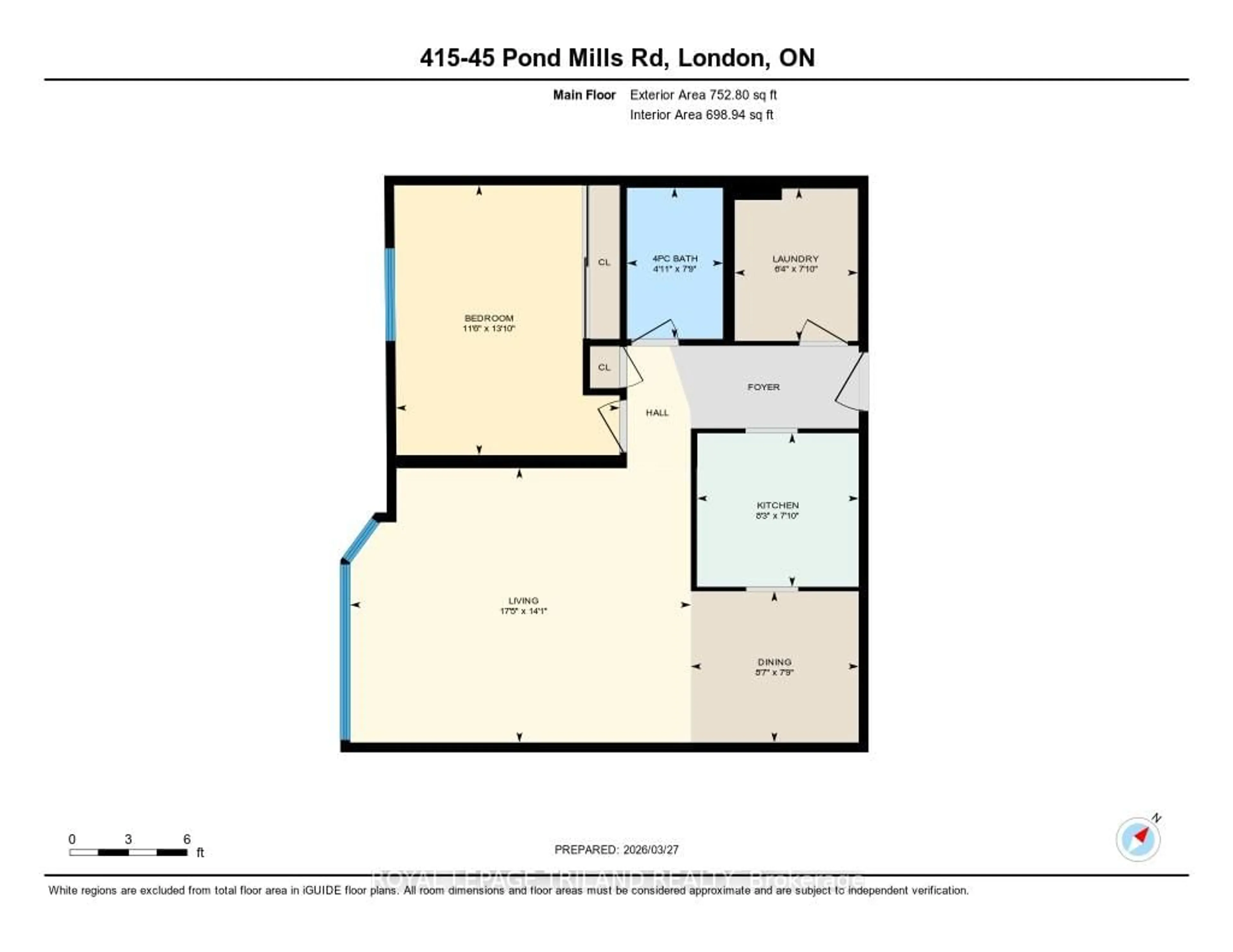Floor plan for 45 Pond Mills Rd #415, London South Ontario N5Z 4W5