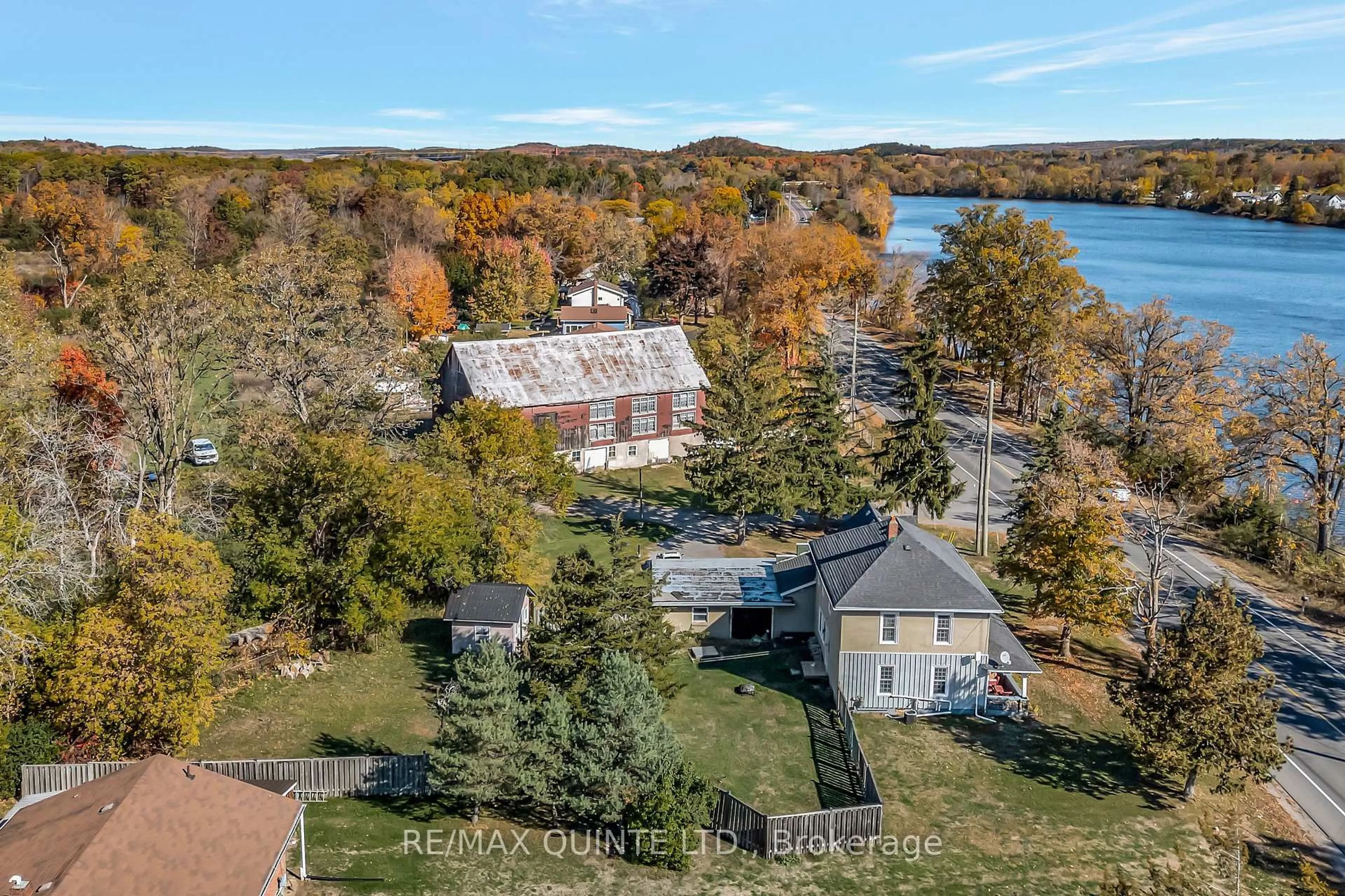 A pic from outside/outdoor area/front of a property/back of a property/a pic from drone, water/lake/river/ocean view for 562 Trenton Frankford Rd, Quinte West Ontario K8V 5P6