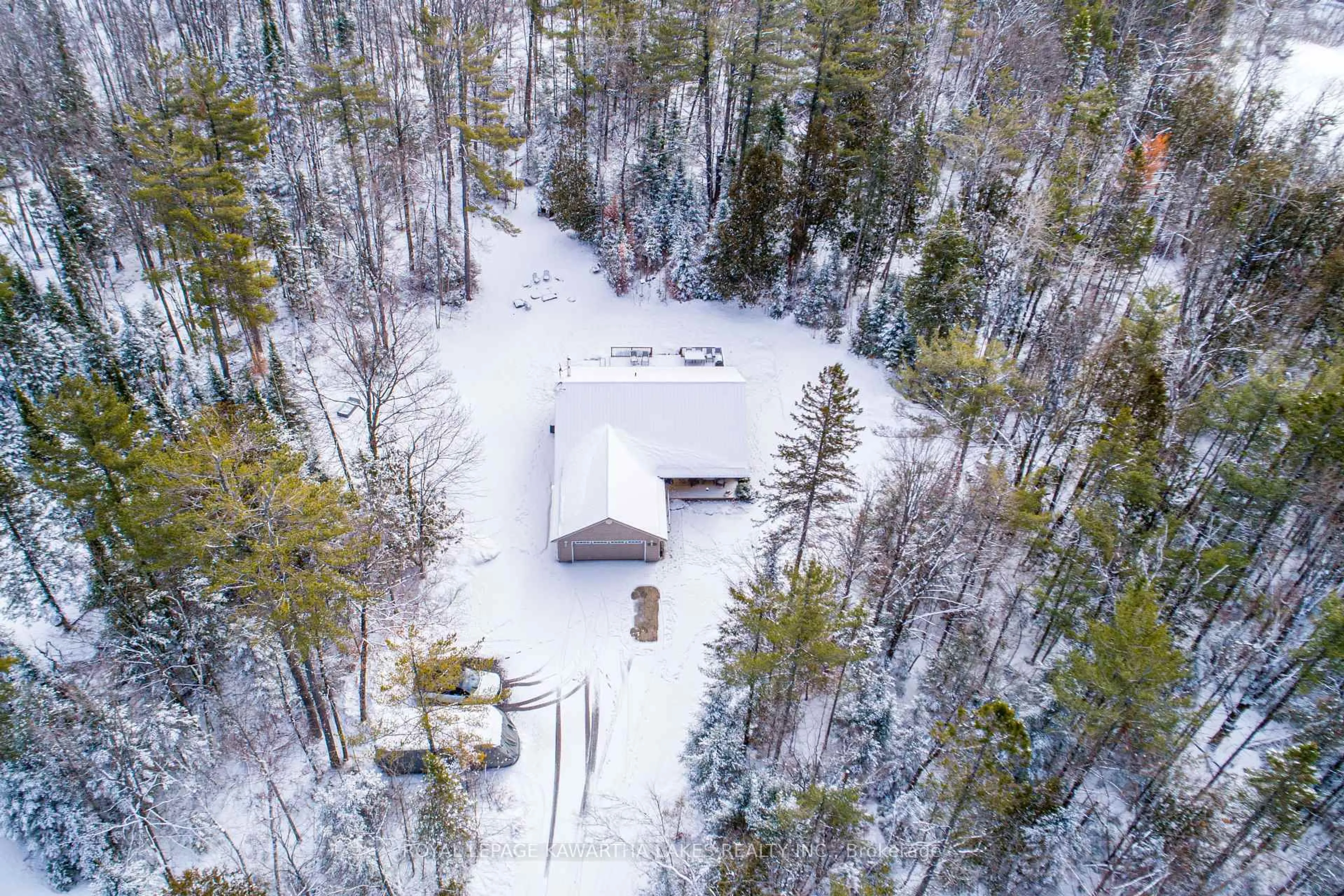 A pic from outside/outdoor area/front of a property/back of a property/a pic from drone, forest/trees view for 914 County Rd 49, Trent Lakes Ontario K0M 1A0