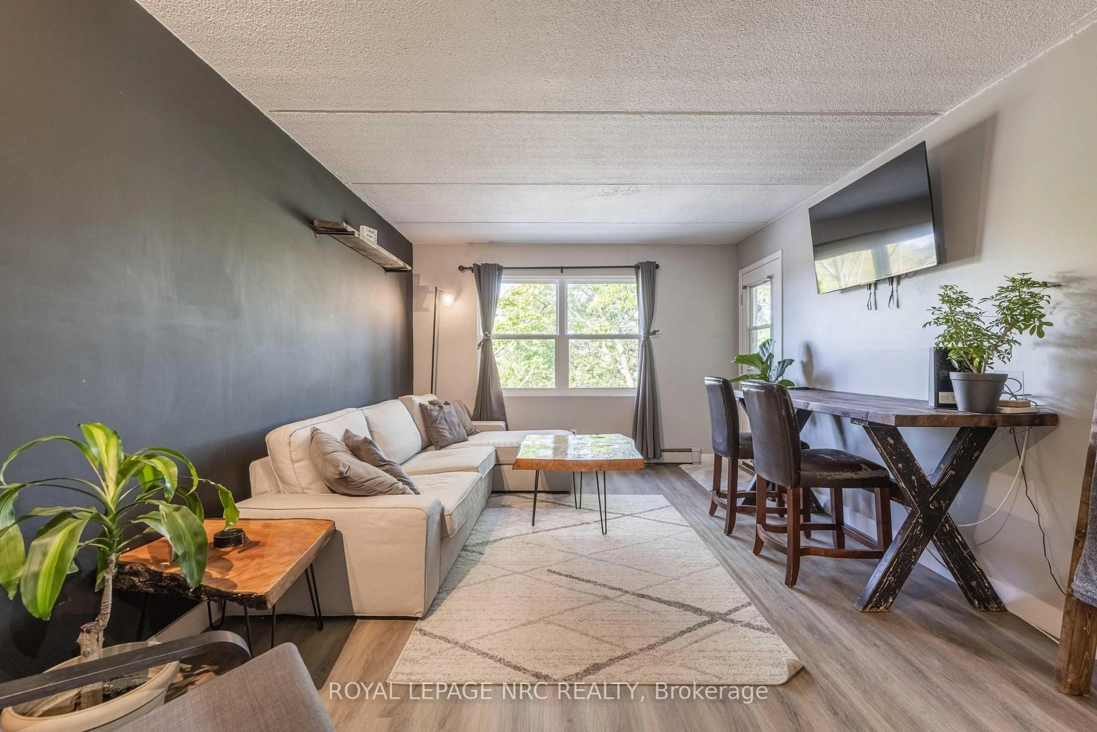 Living room with furniture, wood/laminate floor for 41 Rykert St #207, St. Catharines Ontario L2S 3A4