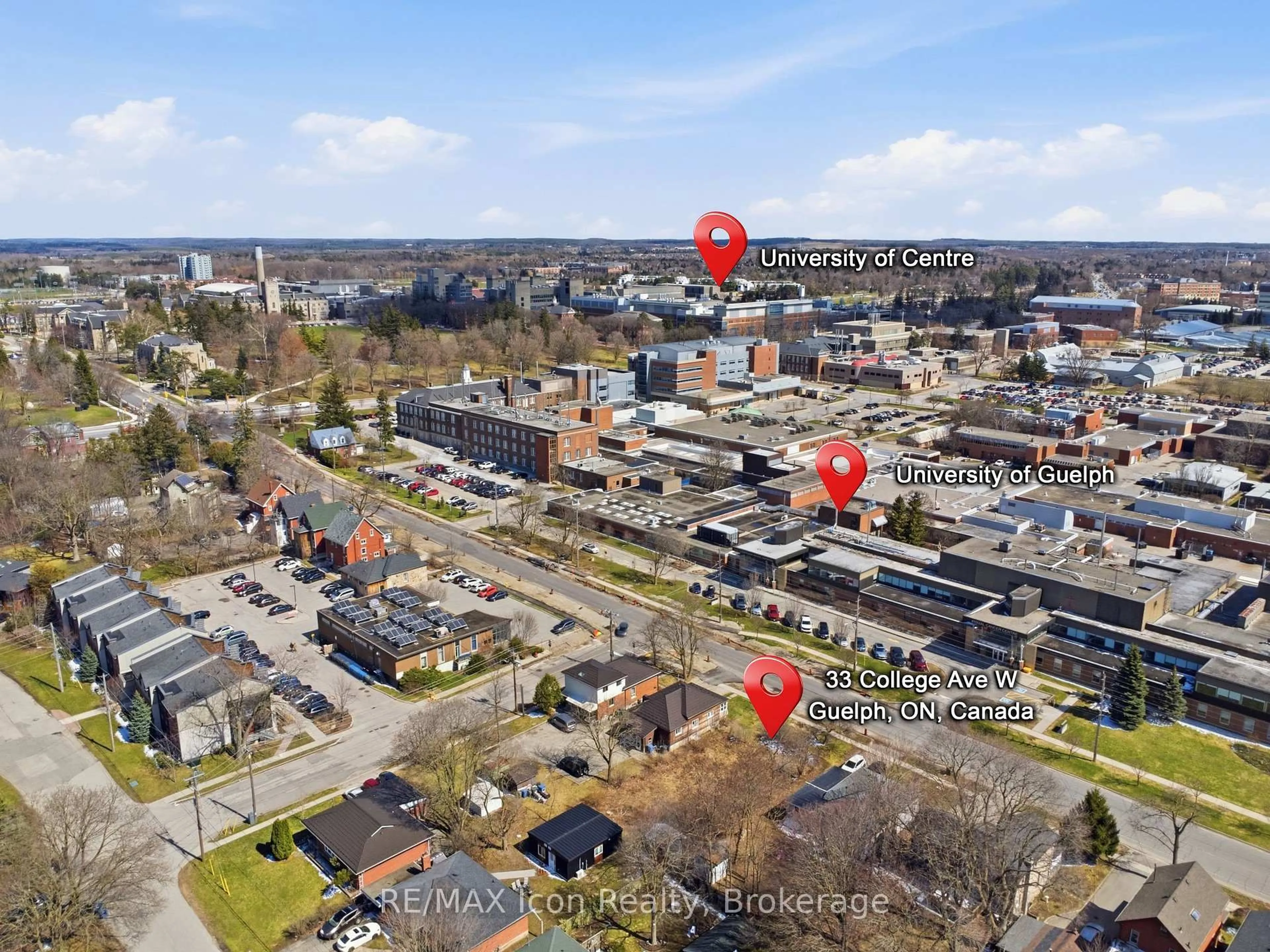 A pic from outside/outdoor area/front of a property/back of a property/a pic from drone, city buildings view from balcony for 33 College Ave, Guelph Ontario N1G 1R8