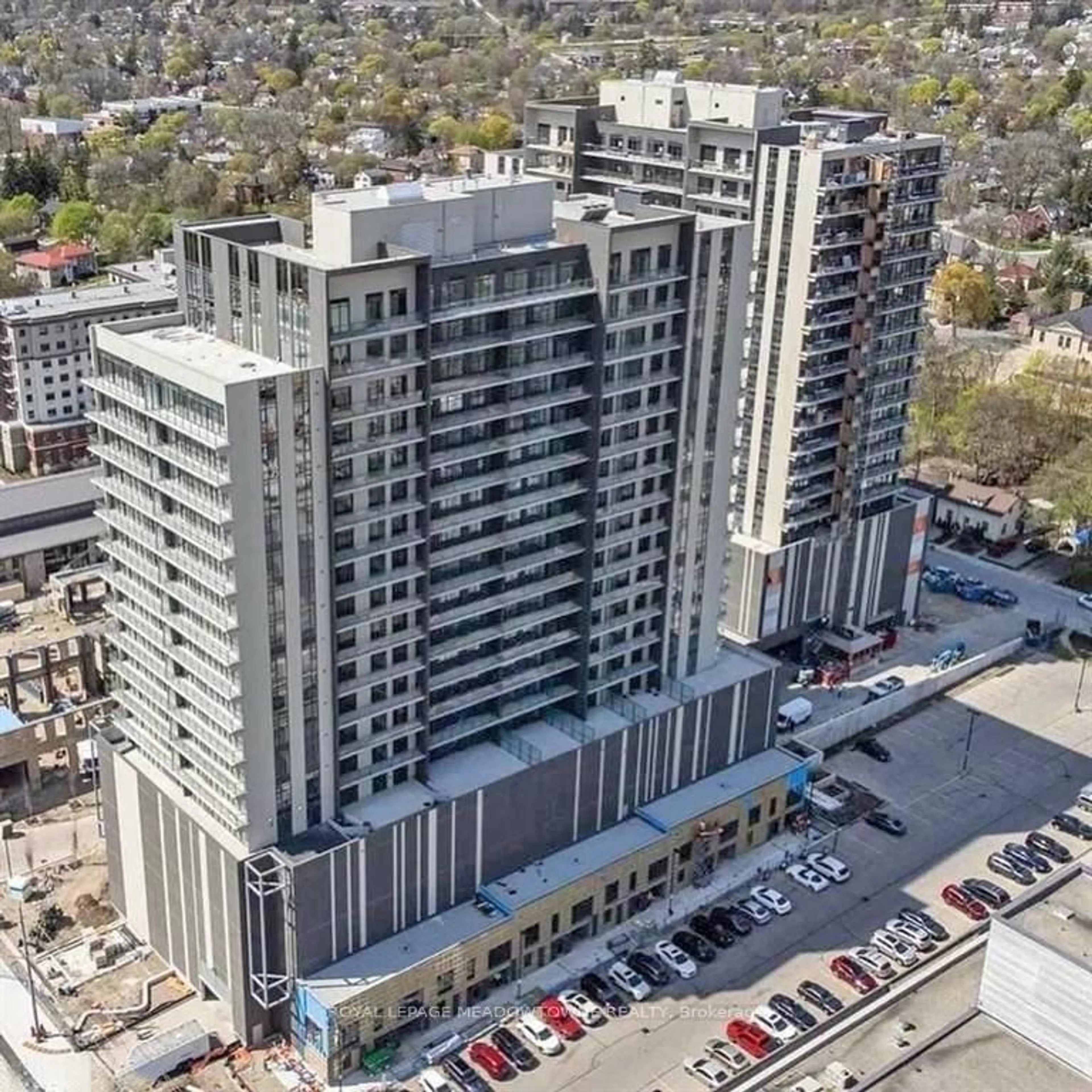 A pic from outside/outdoor area/front of a property/back of a property/a pic from drone, city buildings view from balcony for 15 Glebe St #1304, Cambridge Ontario N1S 0C3