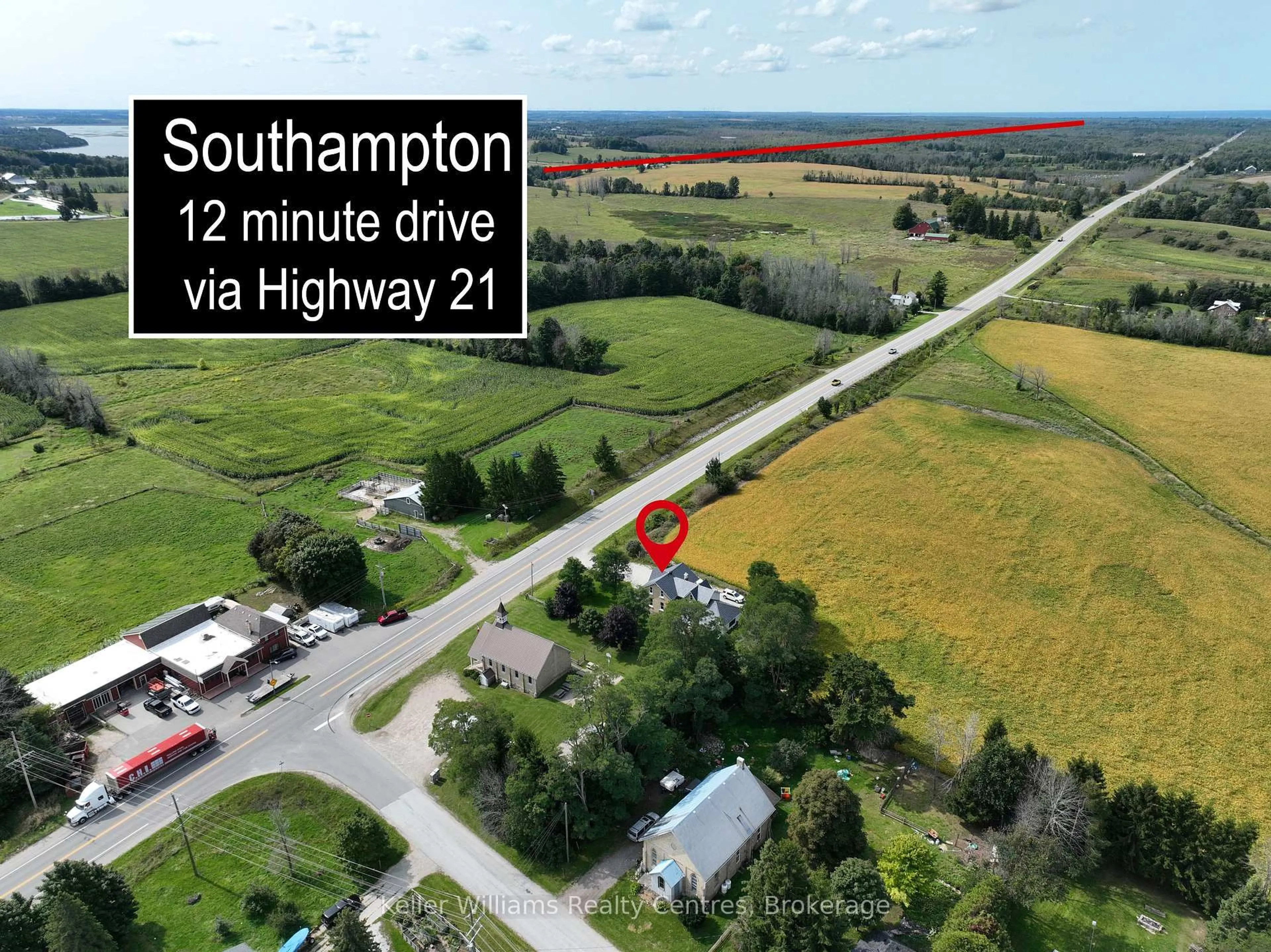 A pic from outside/outdoor area/front of a property/back of a property/a pic from drone, mountain view for 7175 Highway 21, South Bruce Peninsula Ontario N0H 1A0