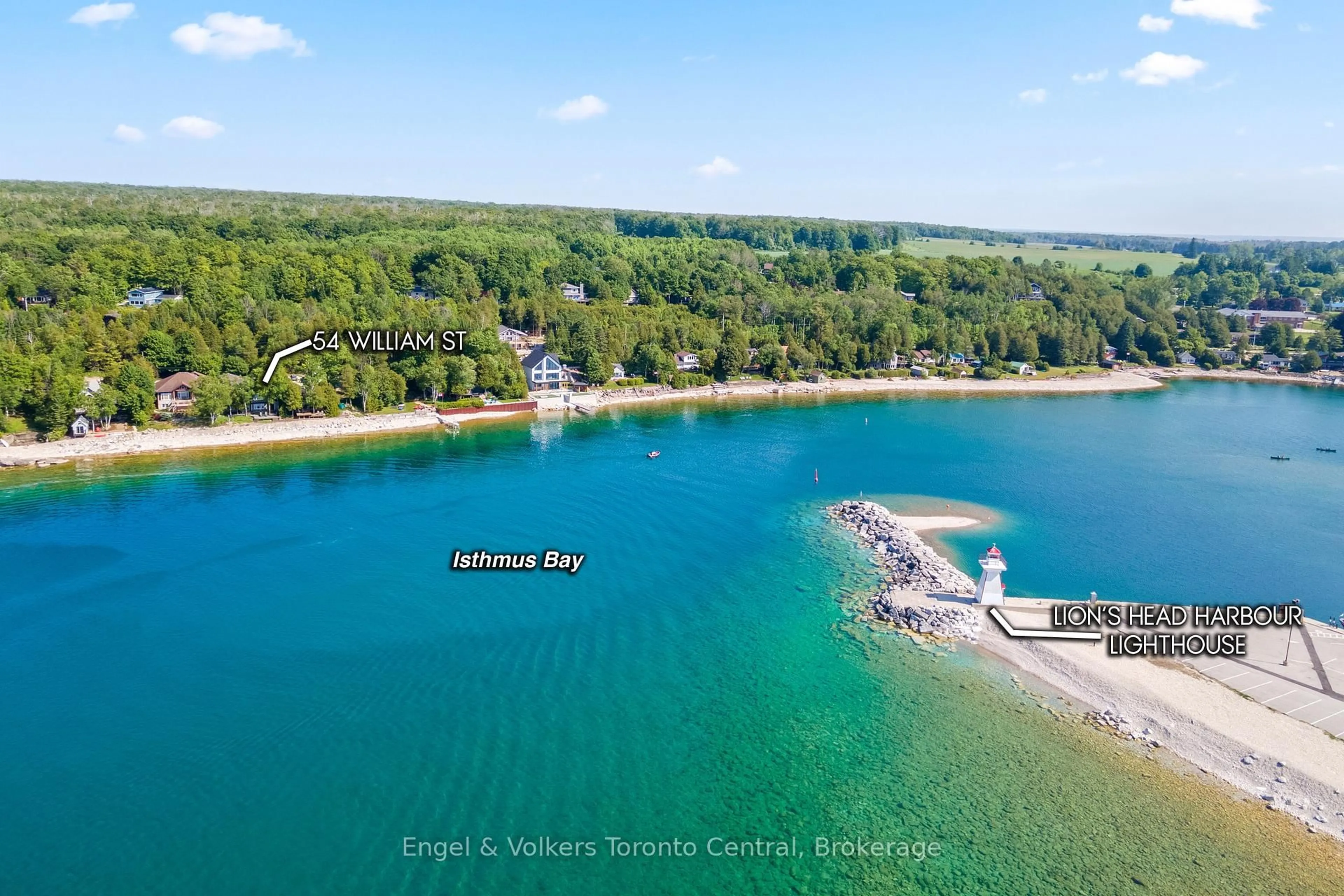 A pic from outside/outdoor area/front of a property/back of a property/a pic from drone, water/lake/river/ocean view for 54 William St, Northern Bruce Peninsula Ontario N0H 1W0