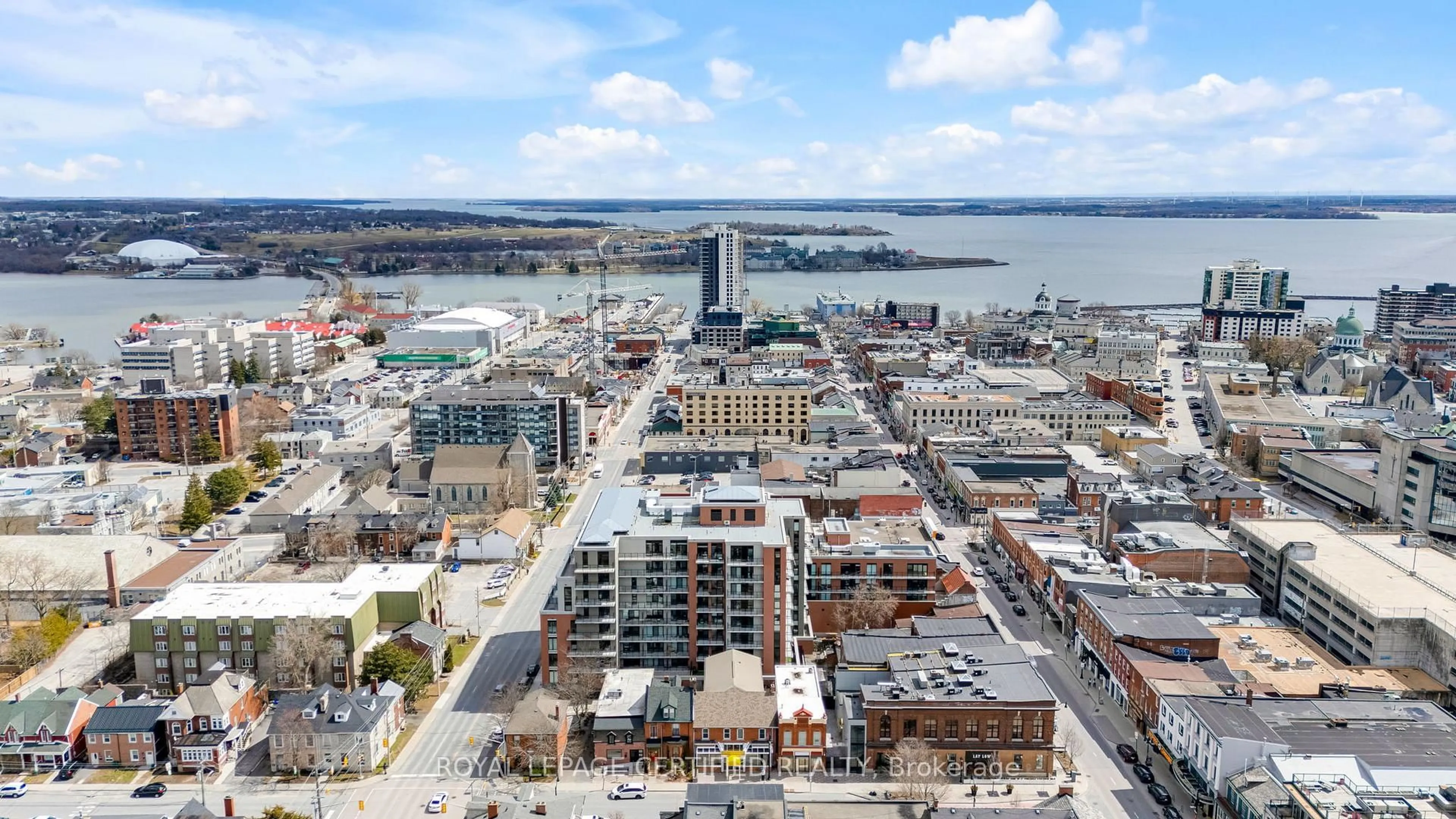 A pic from outside/outdoor area/front of a property/back of a property/a pic from drone, city buildings view from balcony for 223 Princess St #714, Kingston Ontario K7L 1B3