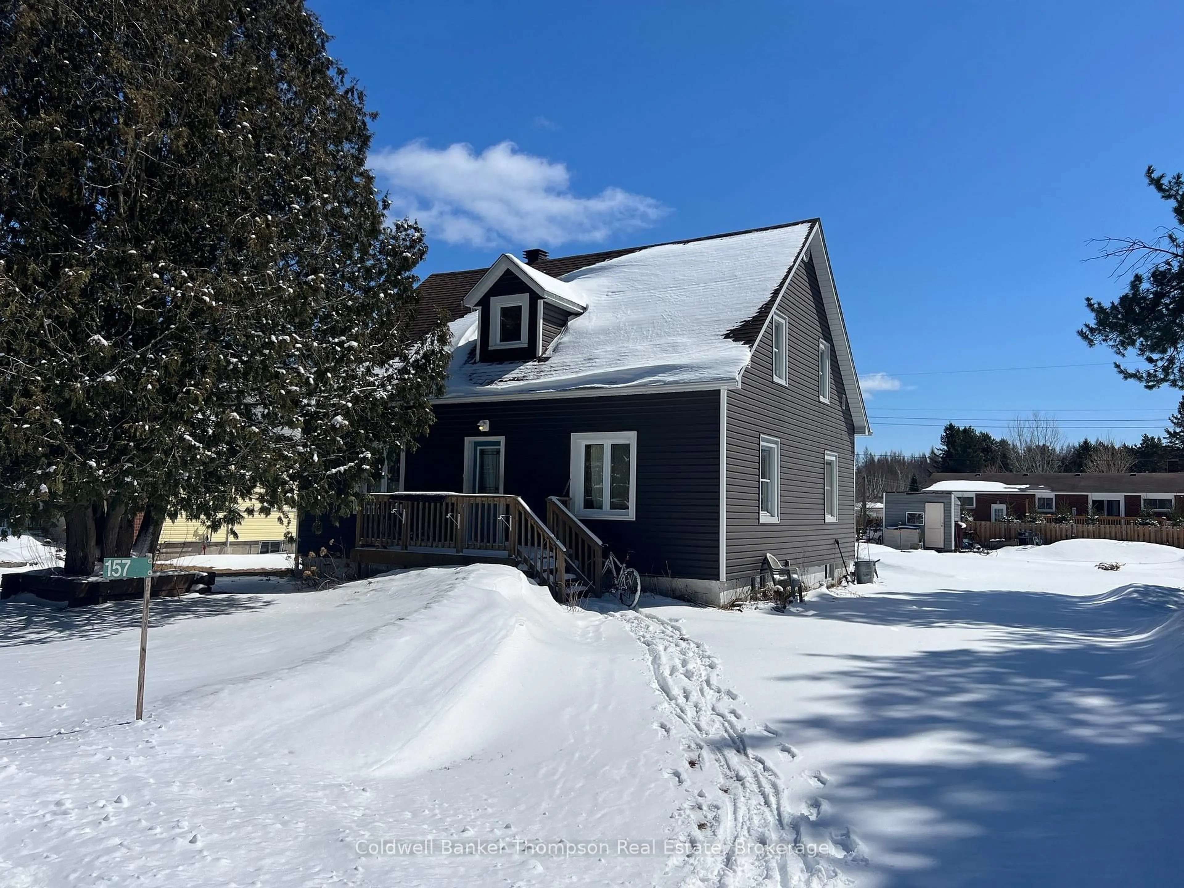 A pic from outside/outdoor area/front of a property/back of a property/a pic from drone, street for 157 Ottawa Ave, Machar Ontario P0A 1X0