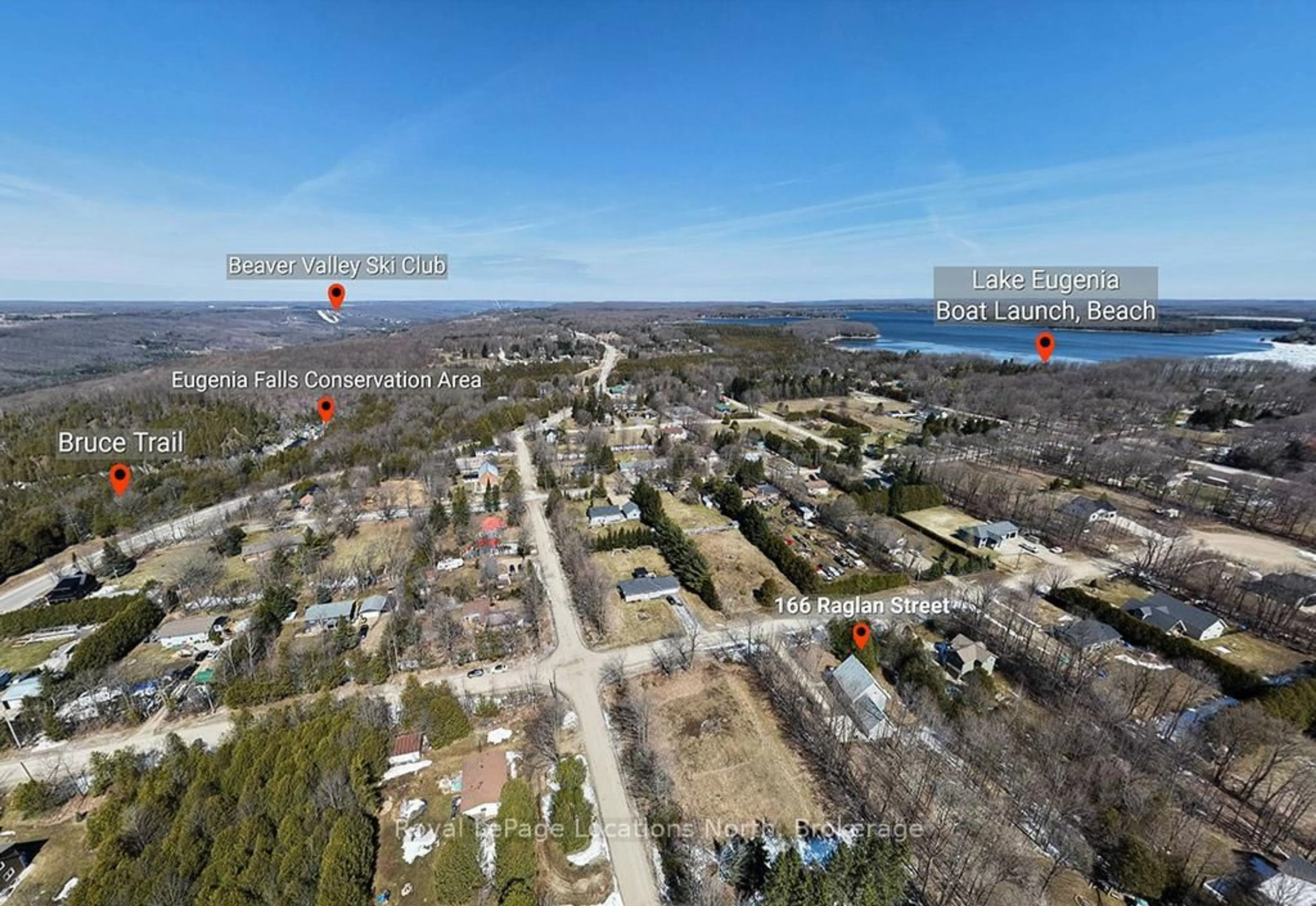 A pic from outside/outdoor area/front of a property/back of a property/a pic from drone, water/lake/river/ocean view for 166 Raglan St, Grey Highlands Ontario N0C 1E0