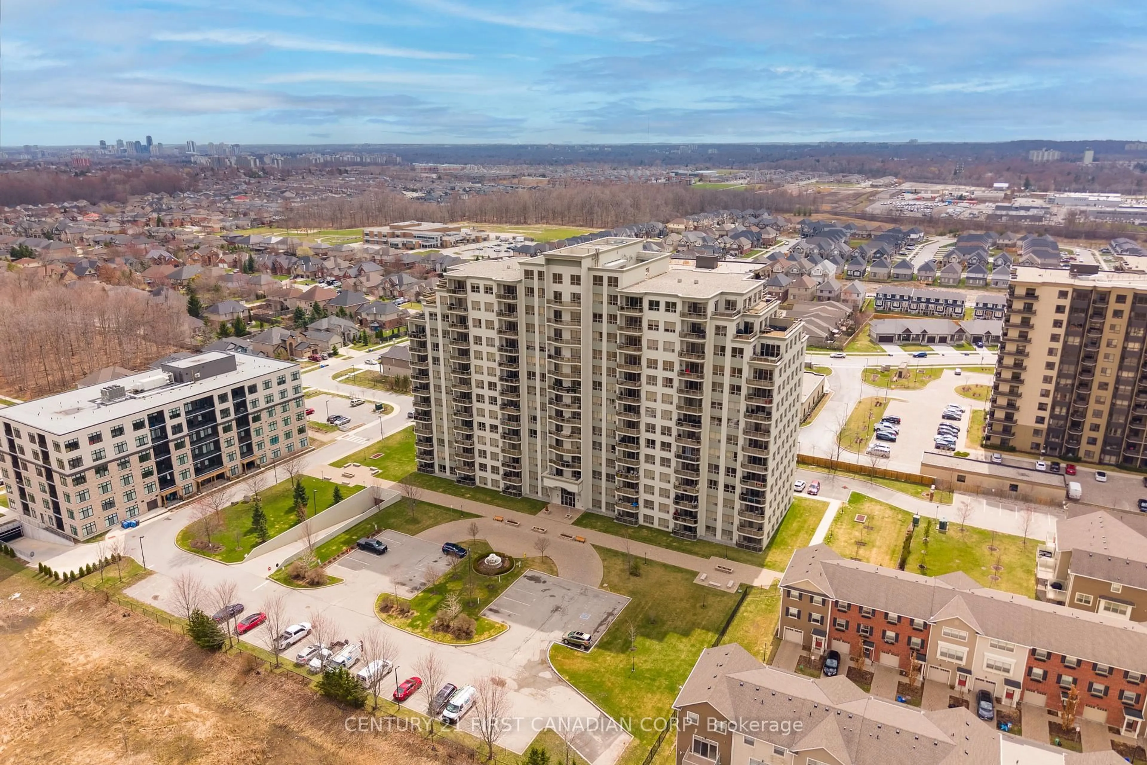A pic from outside/outdoor area/front of a property/back of a property/a pic from drone, city buildings view from balcony for 1030 Coronation Dr #307, London North Ontario N6G 0G5