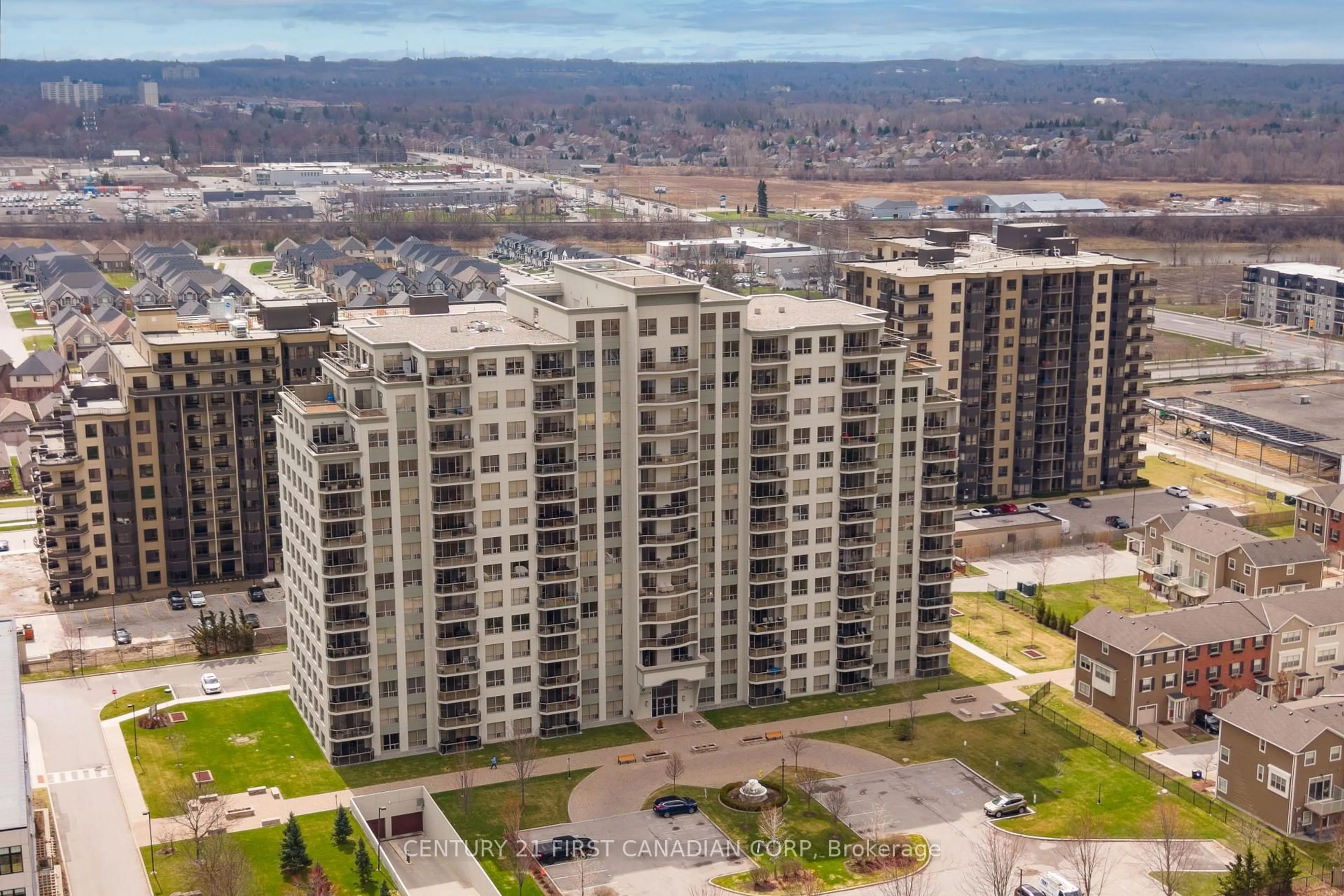 A pic from outside/outdoor area/front of a property/back of a property/a pic from drone, city buildings view from balcony for 1030 Coronation Dr #307, London North Ontario N6G 0G5
