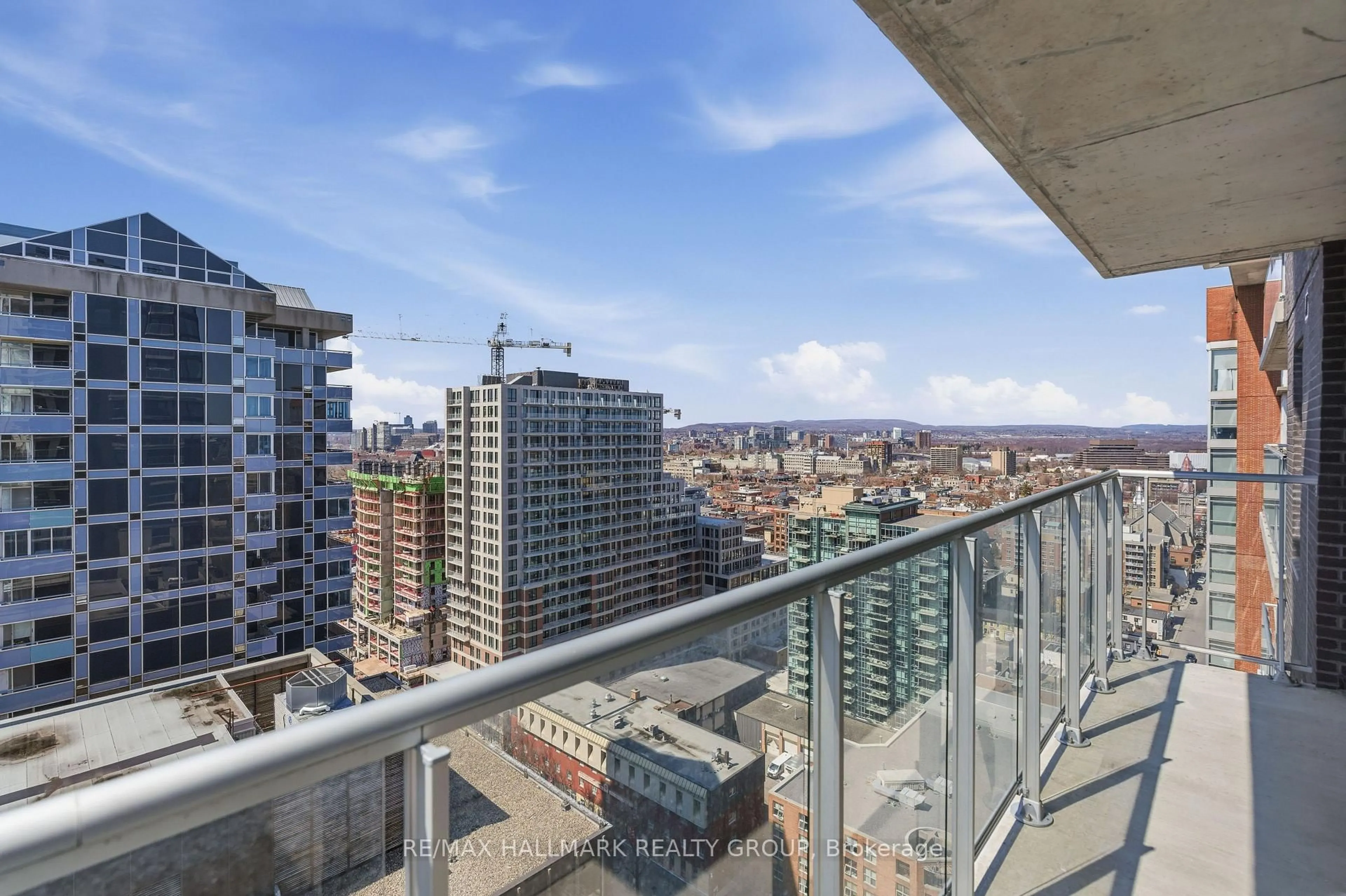 Balcony in the apartment, city buildings view from balcony for 180 George St #2001, Ottawa Ontario K1N 0G8