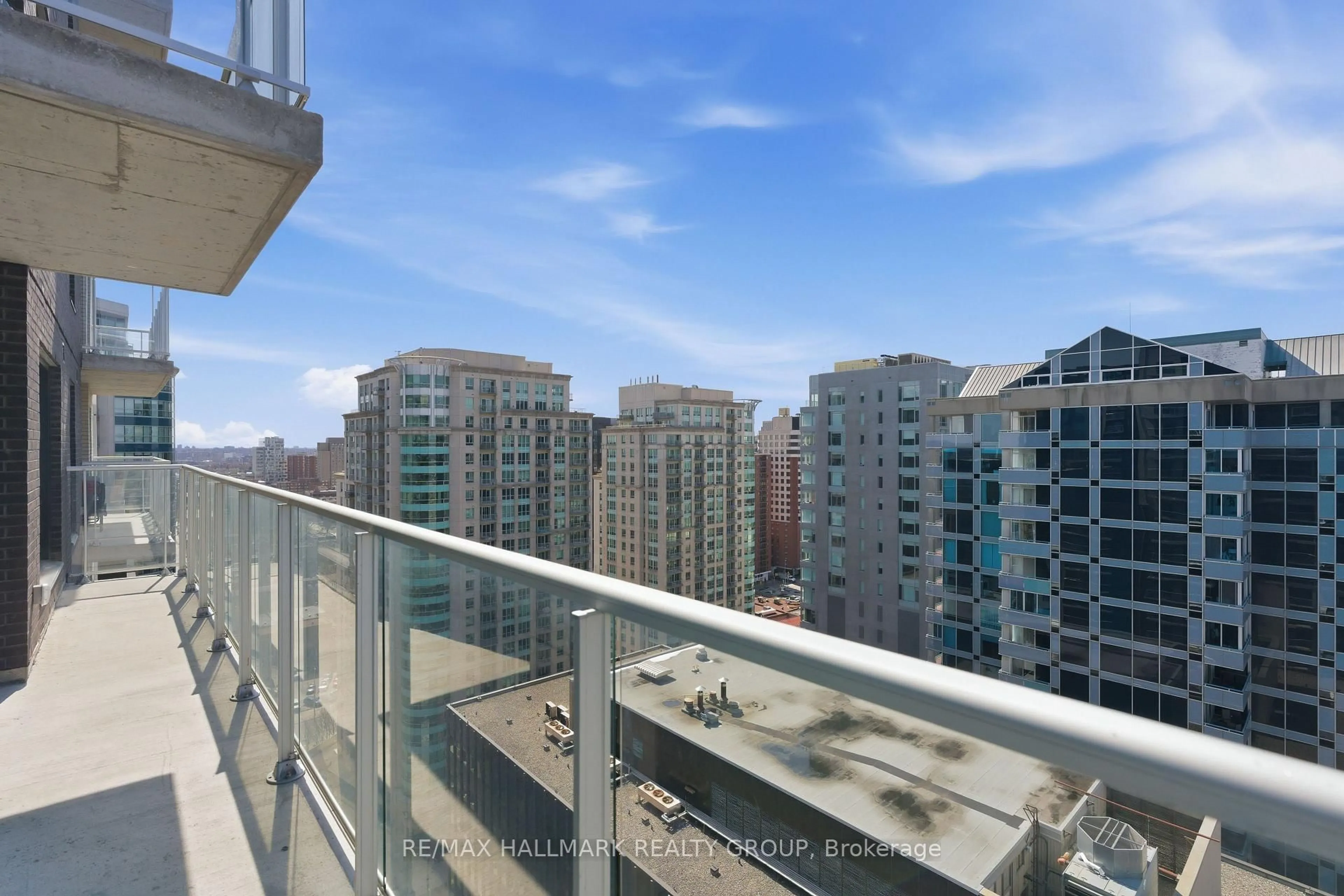 Balcony in the apartment, city buildings view from balcony for 180 George St #2202, Ottawa Ontario K1N 0G8