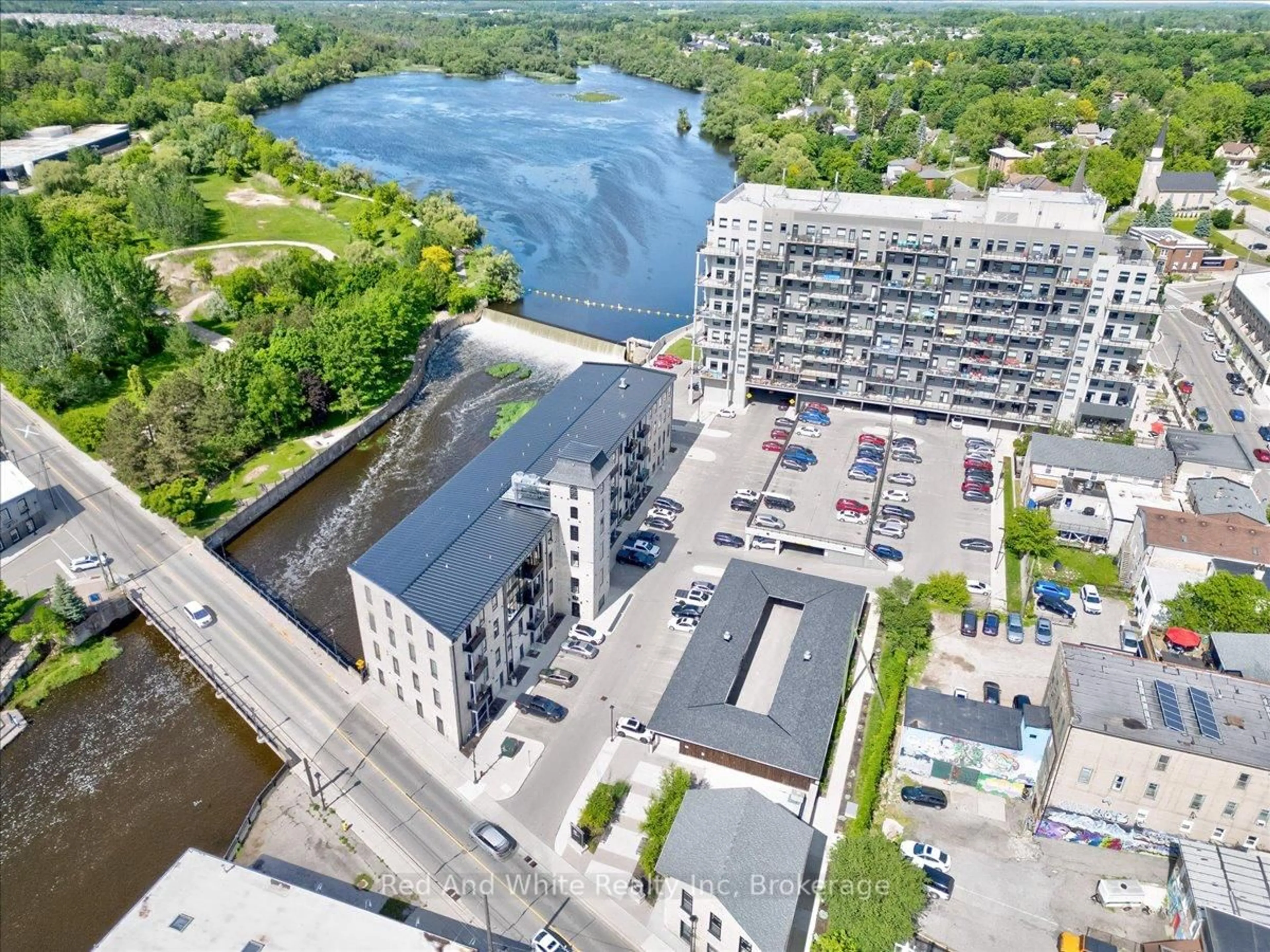 A pic from outside/outdoor area/front of a property/back of a property/a pic from drone, city buildings view from balcony for 19 Guelph Ave #401, Cambridge Ontario N3C 1A2