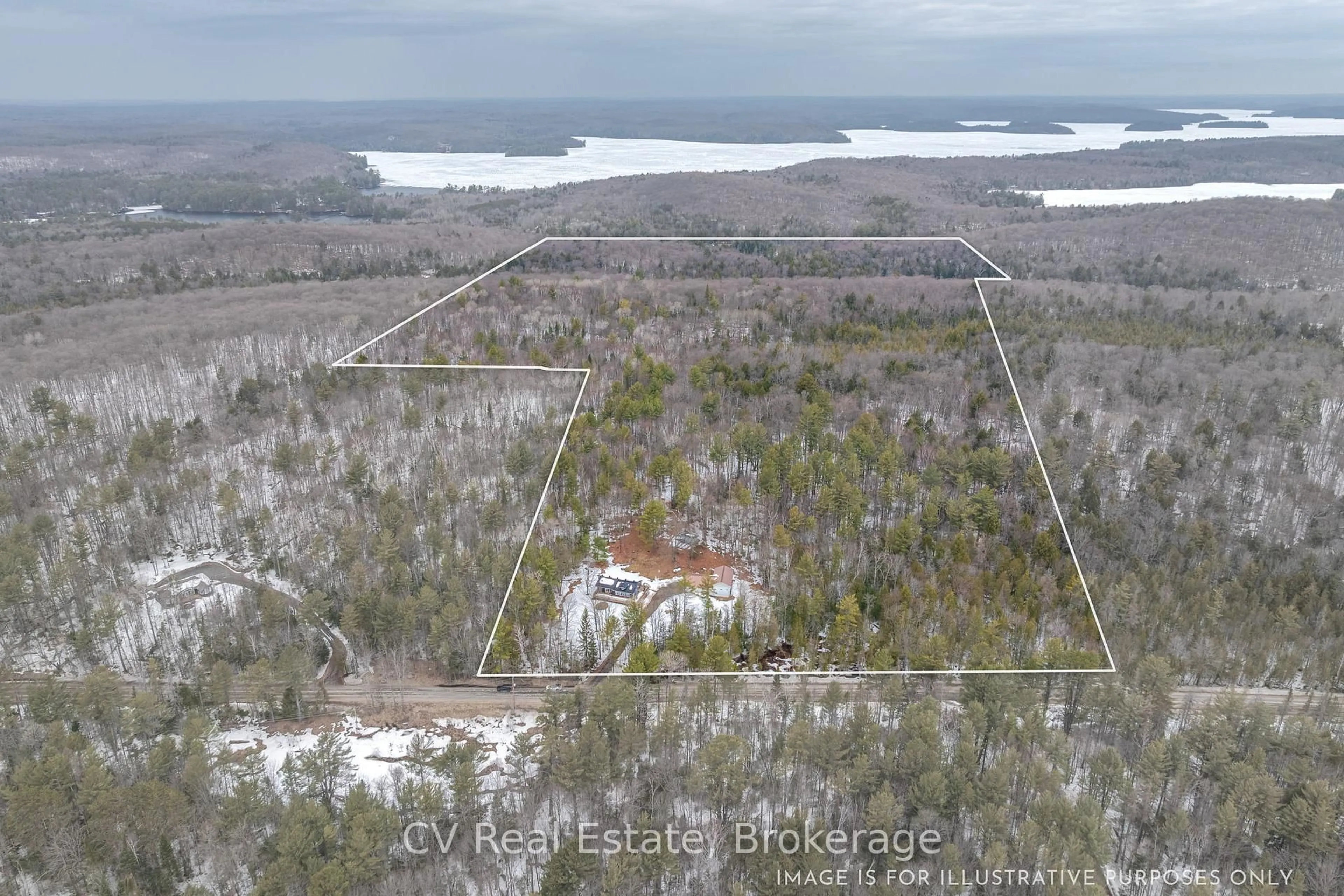 A pic from outside/outdoor area/front of a property/back of a property/a pic from drone, water/lake/river/ocean view for 1183 Echo Lake Rd, Lake of Bays Ontario P0B 1A0