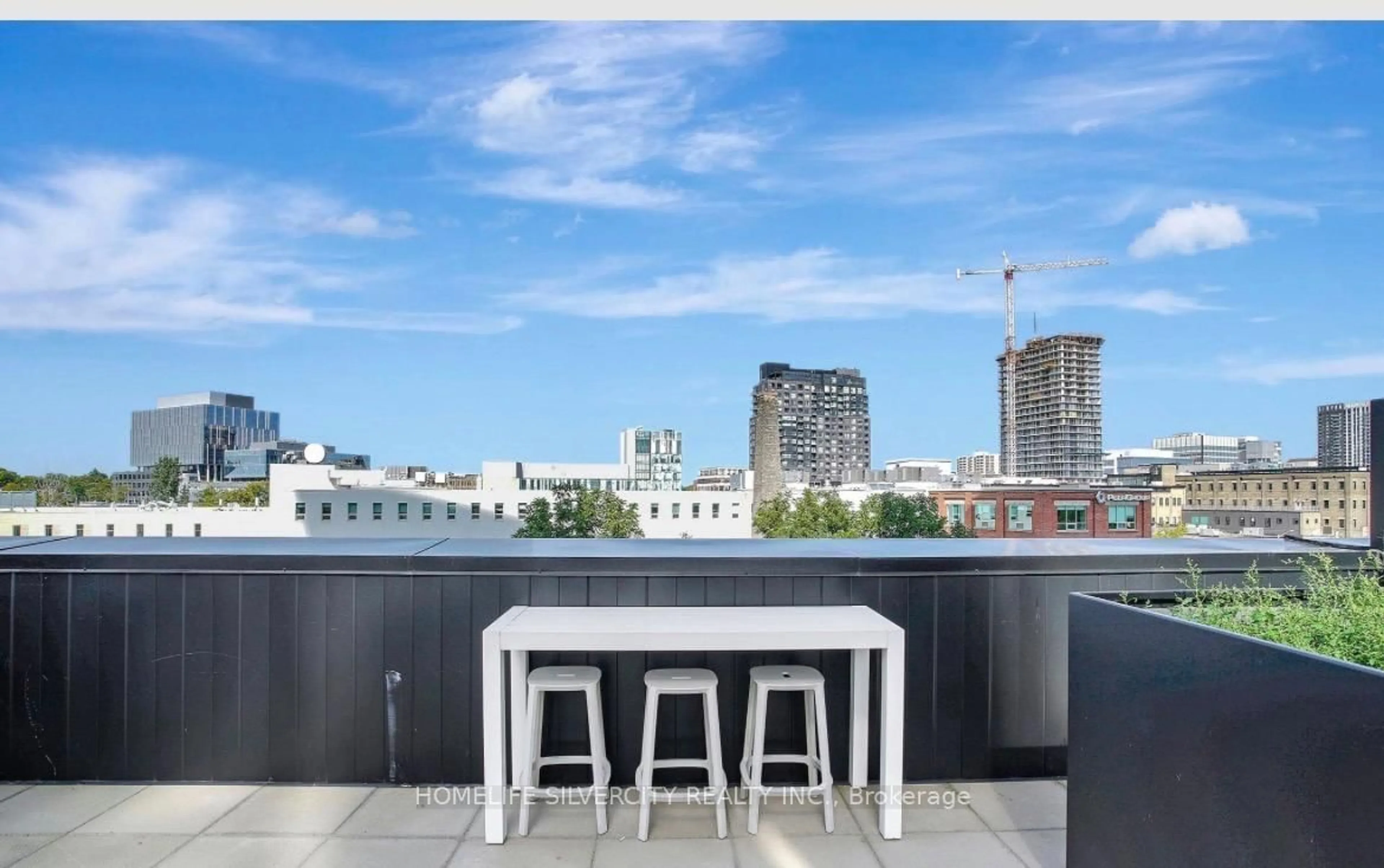 Patio, city buildings view from balcony for 104 Garment St #1003, Kitchener Ontario N2G 0C8
