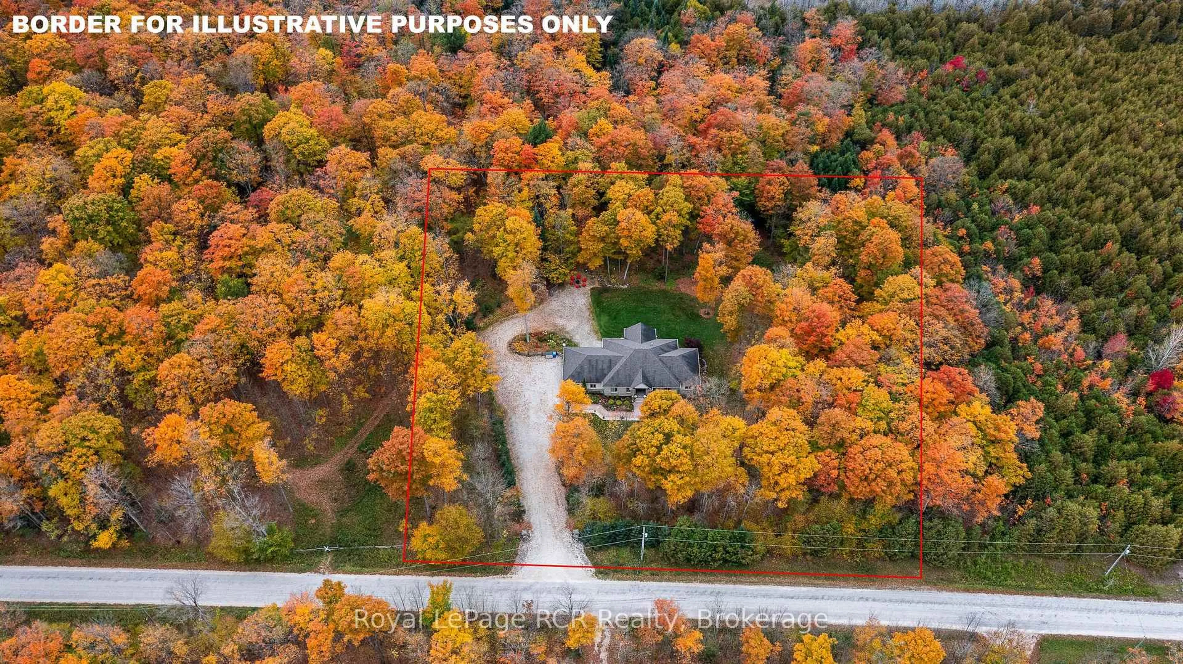 A pic from outside/outdoor area/front of a property/back of a property/a pic from drone, forest/trees view for 414498 Baseline Rd, West Grey Ontario N0C 1H0