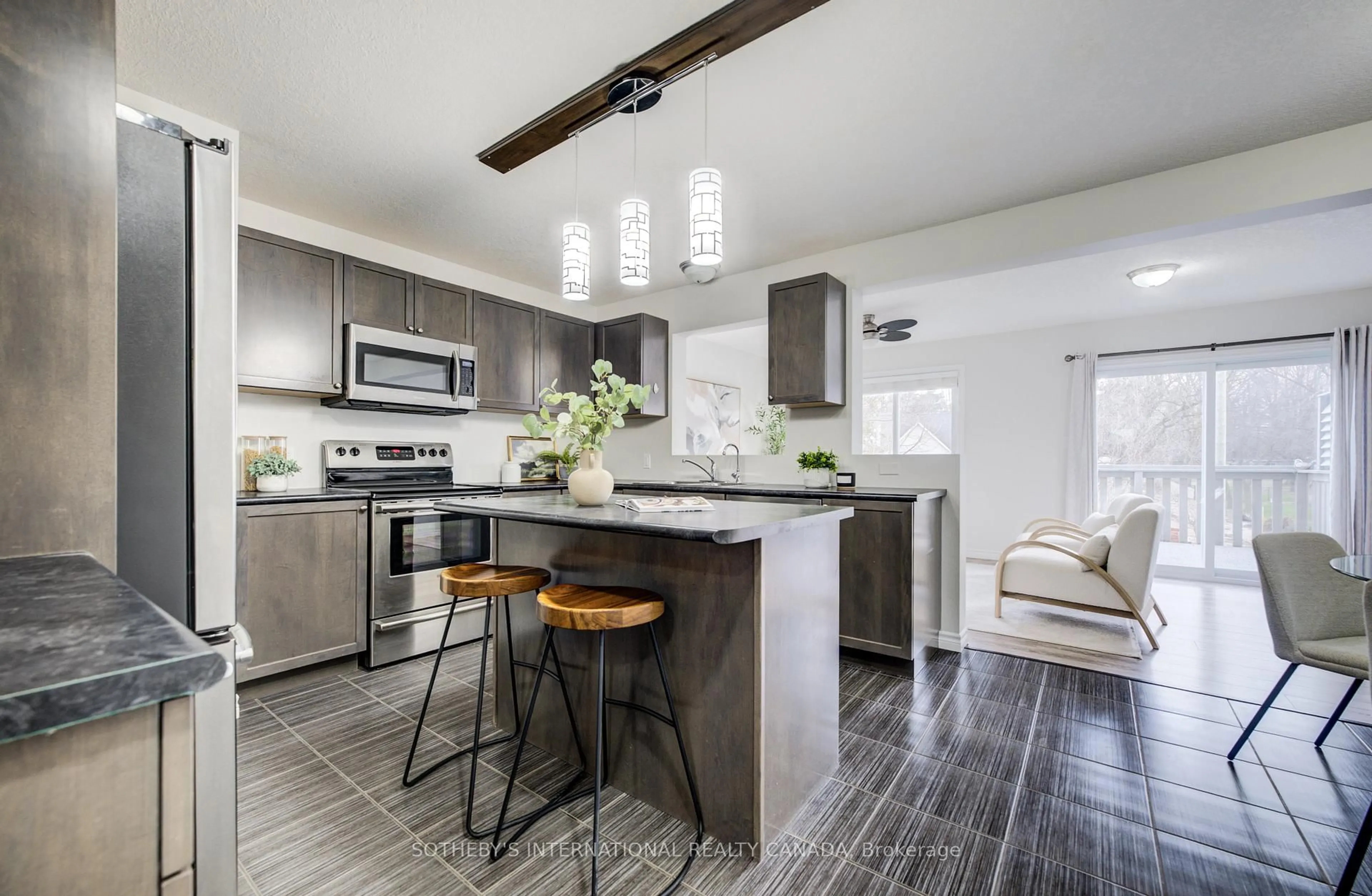 Open concept kitchen, ceramic/tile floor for 358 Maverick St, Waterloo Ontario N2K 4N9