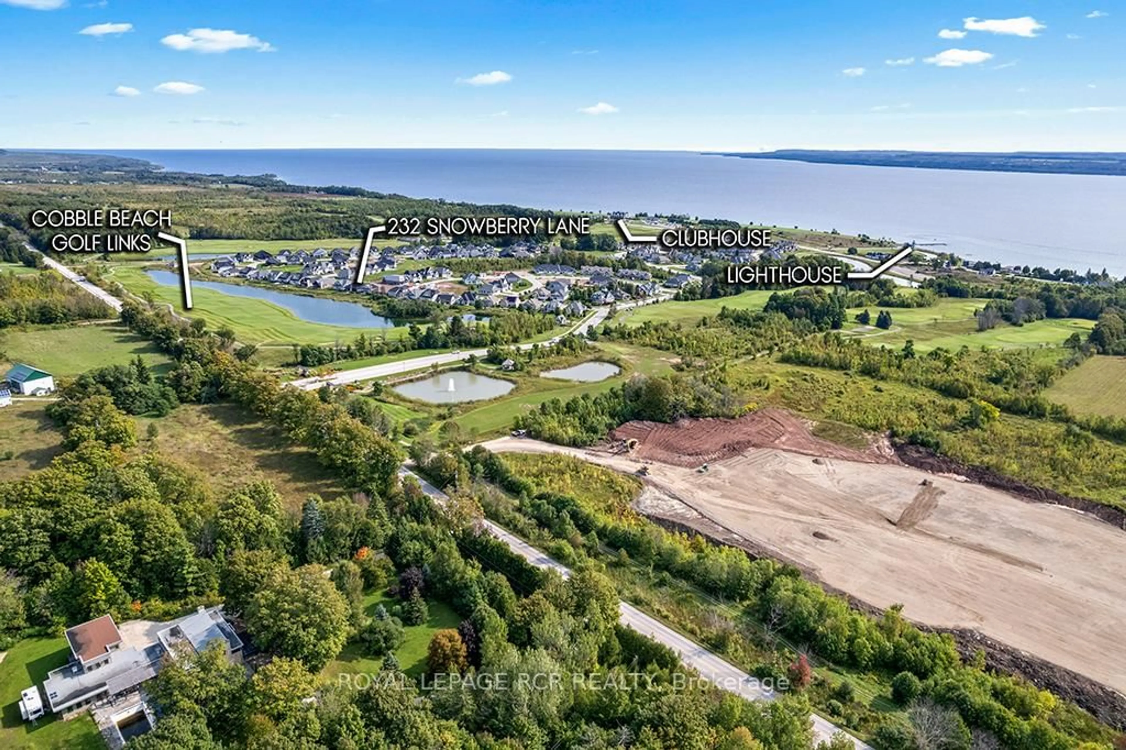 A pic from outside/outdoor area/front of a property/back of a property/a pic from drone, water/lake/river/ocean view for 232 Snowberry Lane, Georgian Bluffs Ontario N0H 1S0