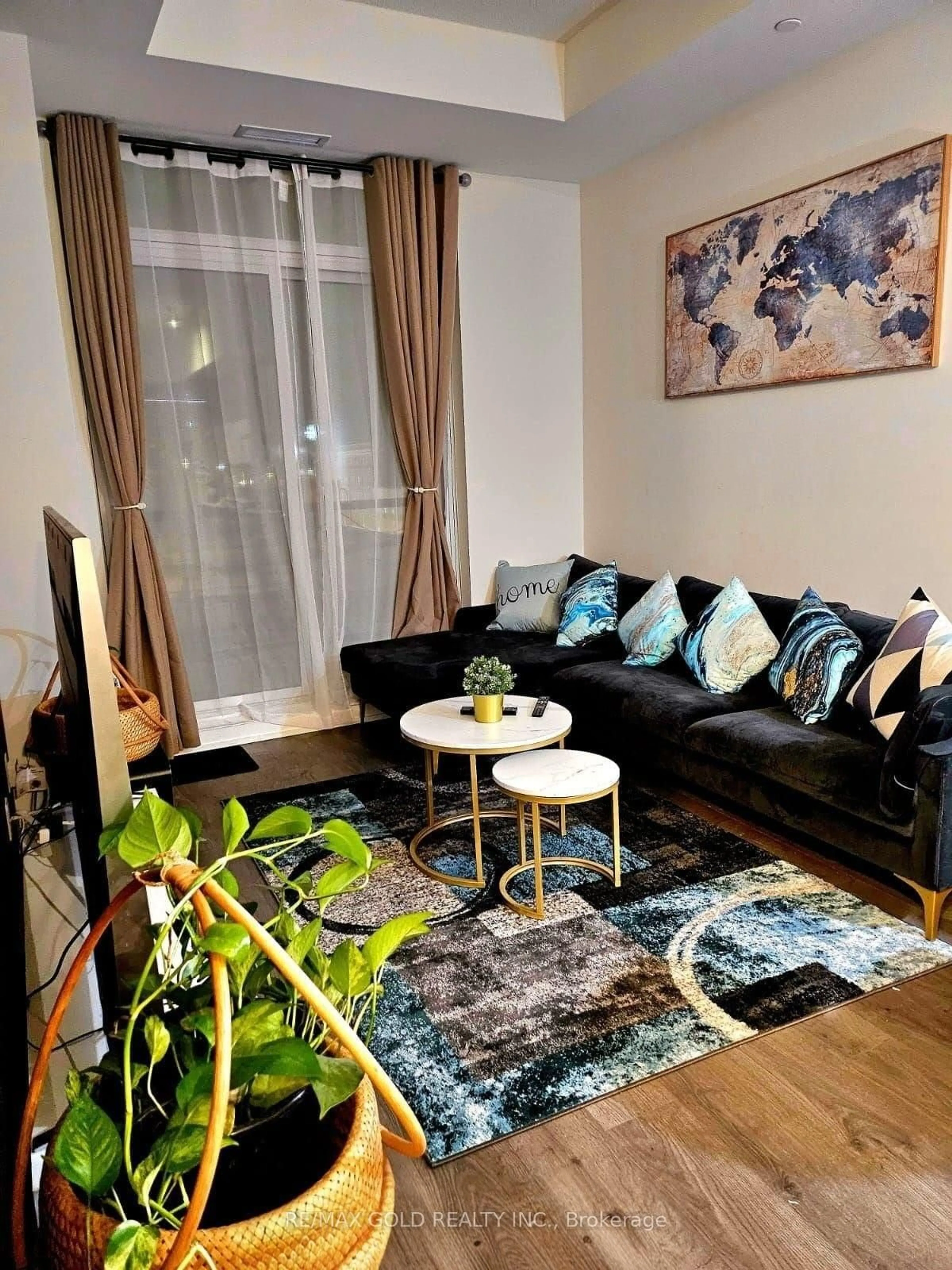 Living room with furniture, wood/laminate floor for 55 Duke St #416, Kitchener Ontario N2H 0C9