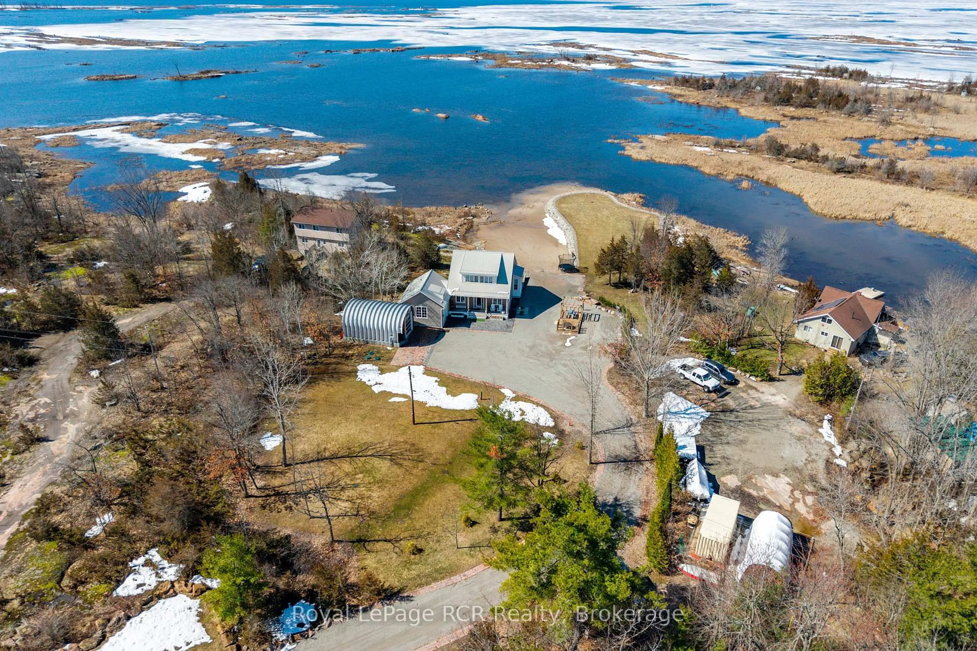 A pic from outside/outdoor area/front of a property/back of a property/a pic from drone, water/lake/river/ocean view for 101 Evergreen Lane, Georgian Bay Ontario L0K 1S0