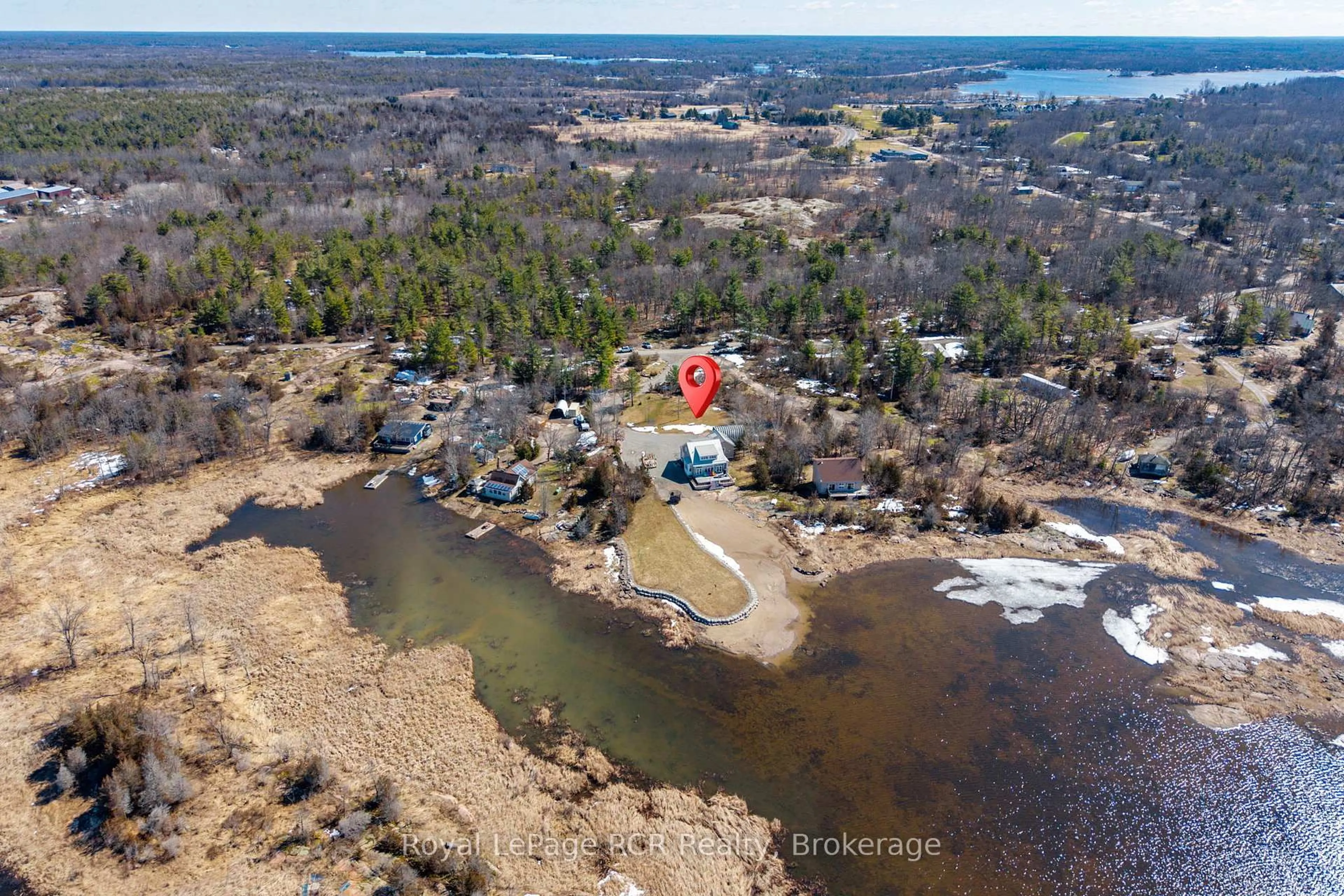 A pic from outside/outdoor area/front of a property/back of a property/a pic from drone, water/lake/river/ocean view for 101 Evergreen Lane, Georgian Bay Ontario L0K 1S0