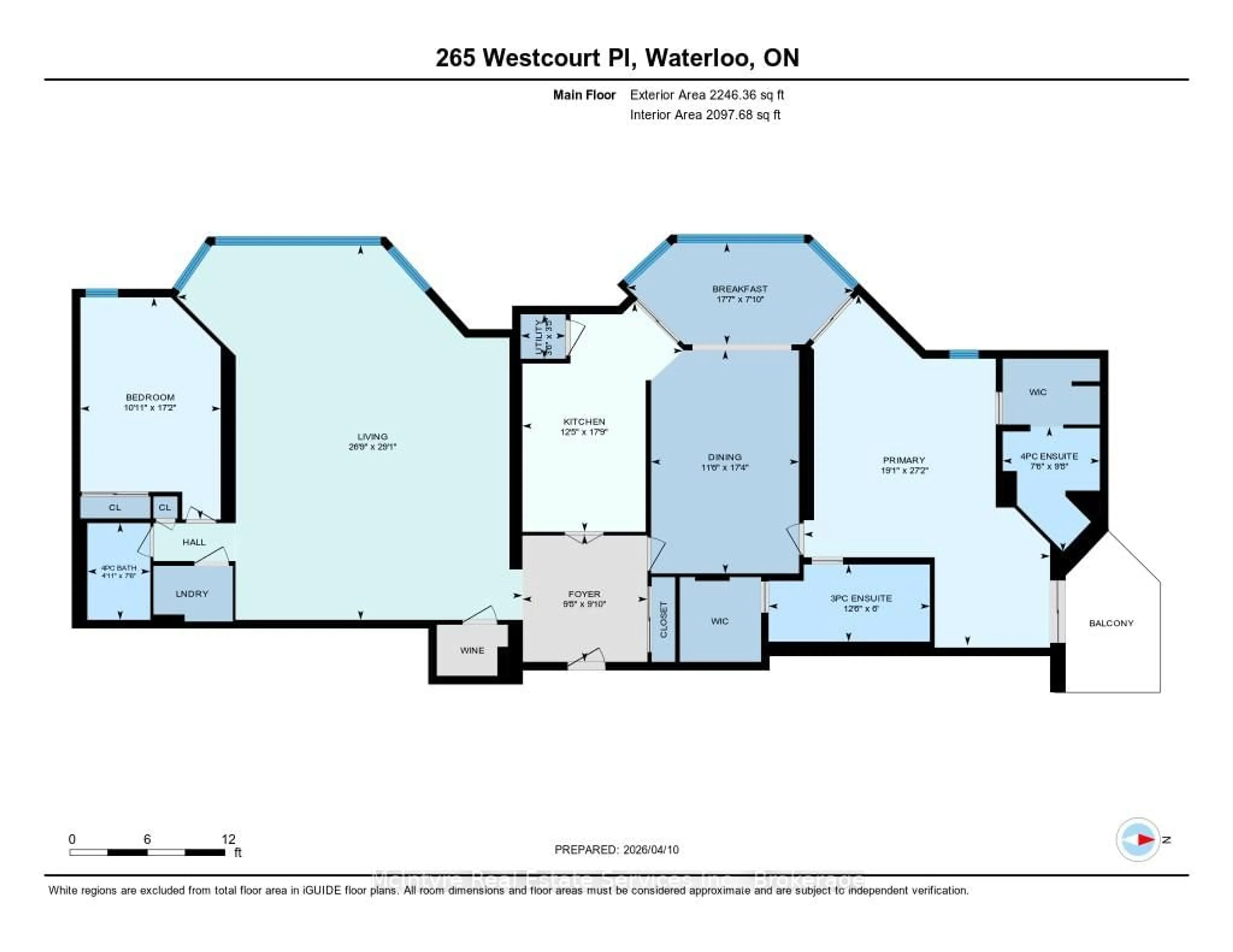 Floor plan for 265 Westcourt Pl #PH9, Waterloo Ontario N2L 6E4