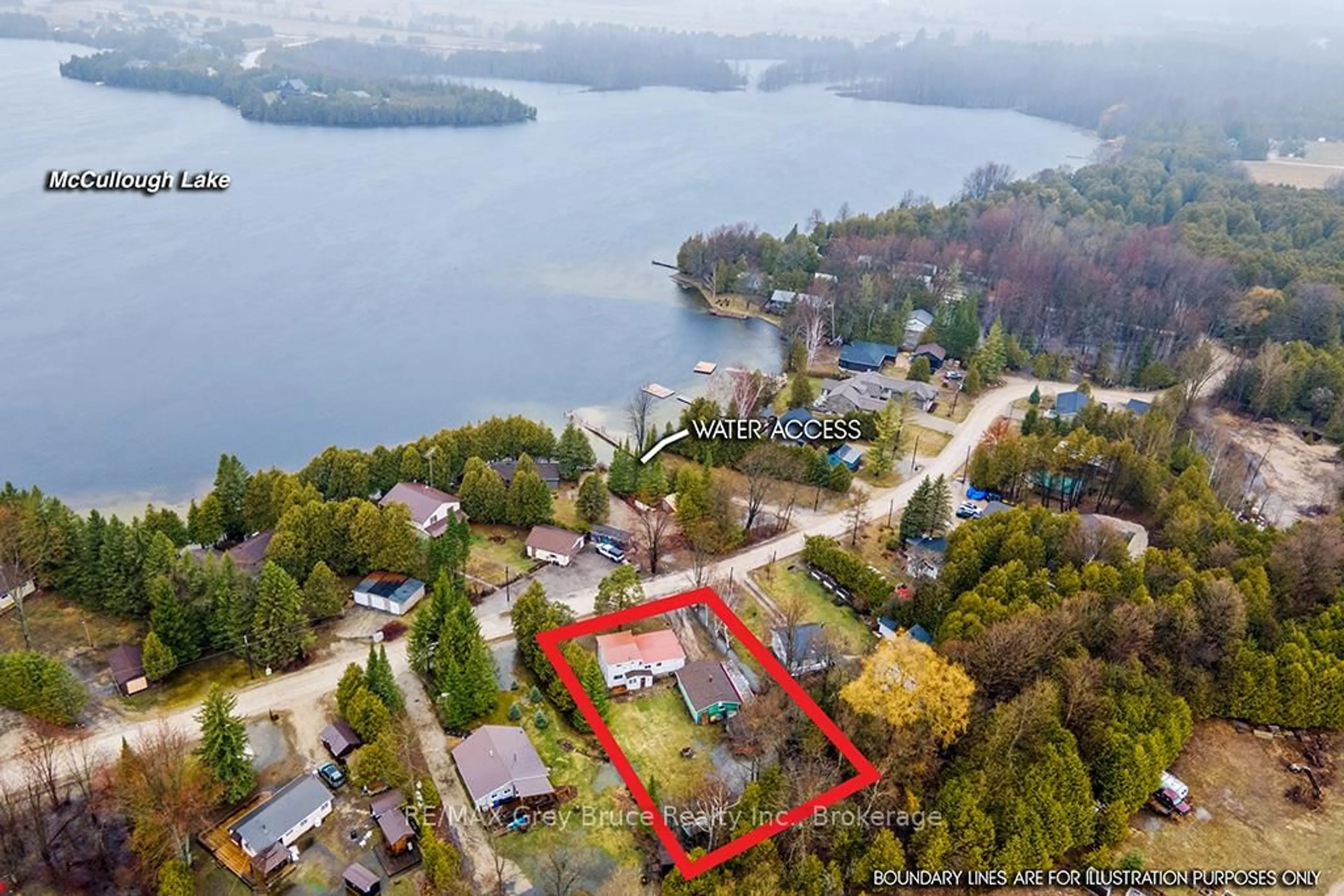 A pic from outside/outdoor area/front of a property/back of a property/a pic from drone, water/lake/river/ocean view for 243 McCullough Lake Dr, Chatsworth Ontario N0H 2V0