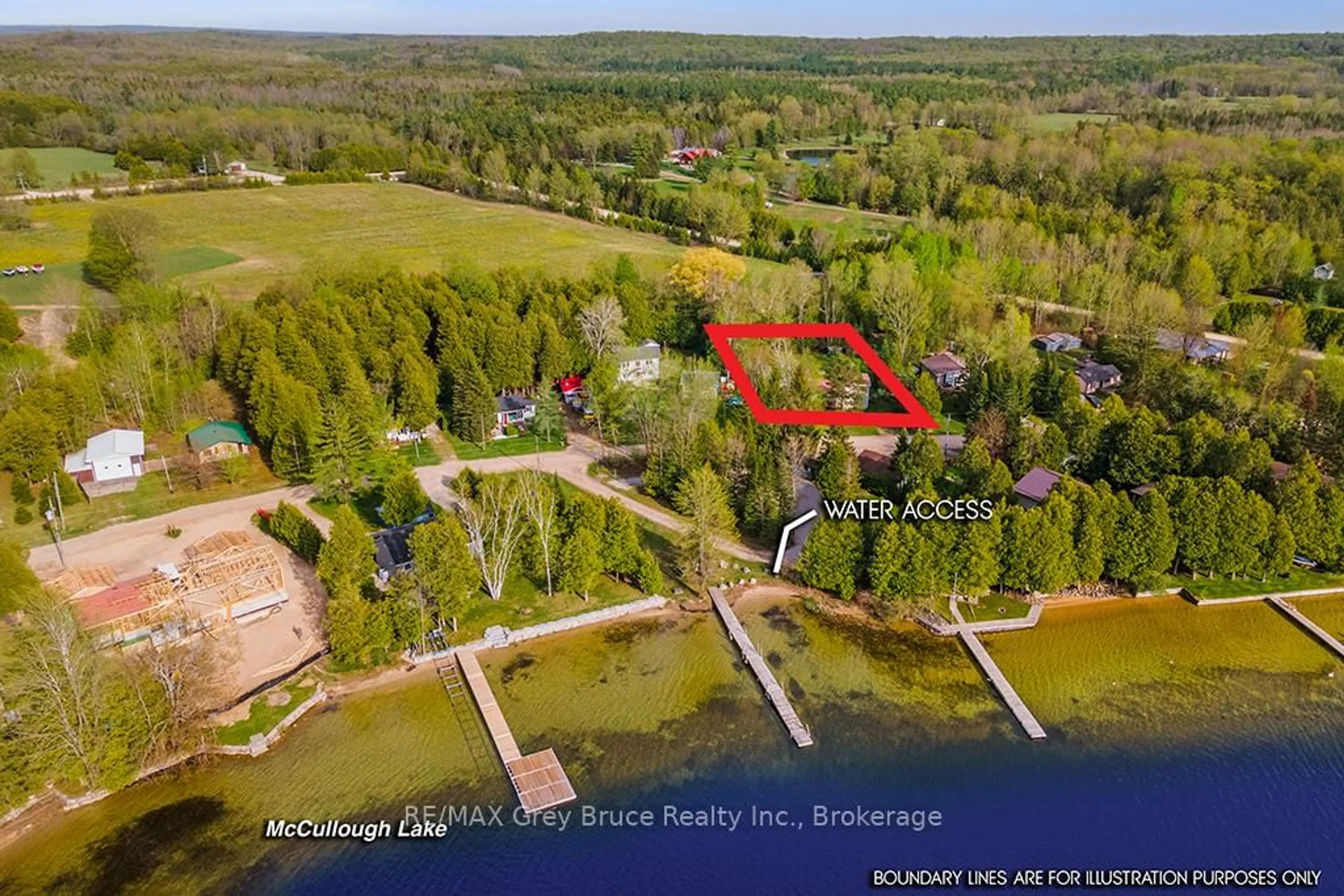 A pic from outside/outdoor area/front of a property/back of a property/a pic from drone, water/lake/river/ocean view for 243 McCullough Lake Dr, Chatsworth Ontario N0H 2V0