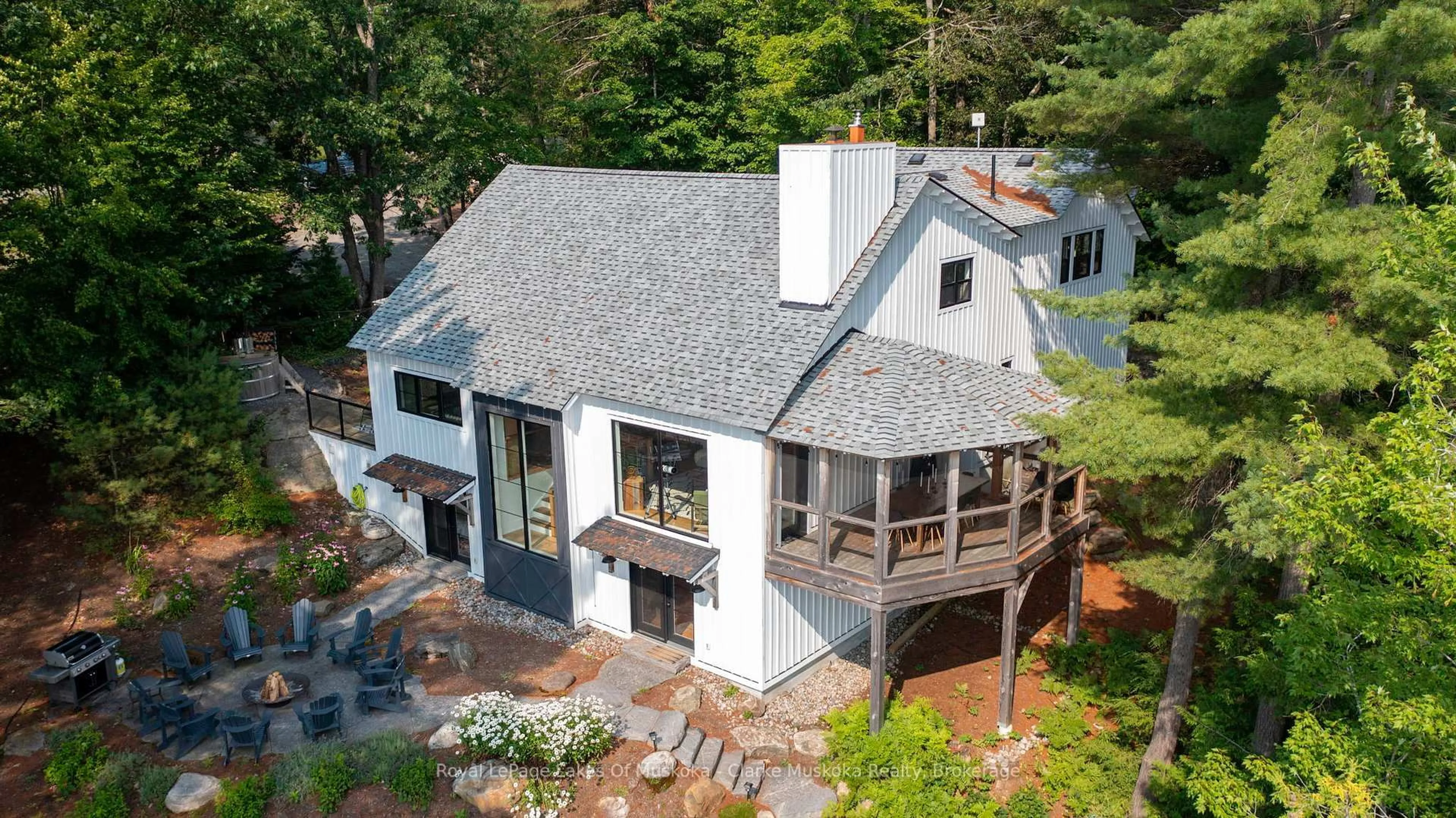 A pic from outside/outdoor area/front of a property/back of a property/a pic from drone, water/lake/river/ocean view for 1184 MORTIMER'S POINT Rd #9, Muskoka Lakes Ontario P0B 1J0