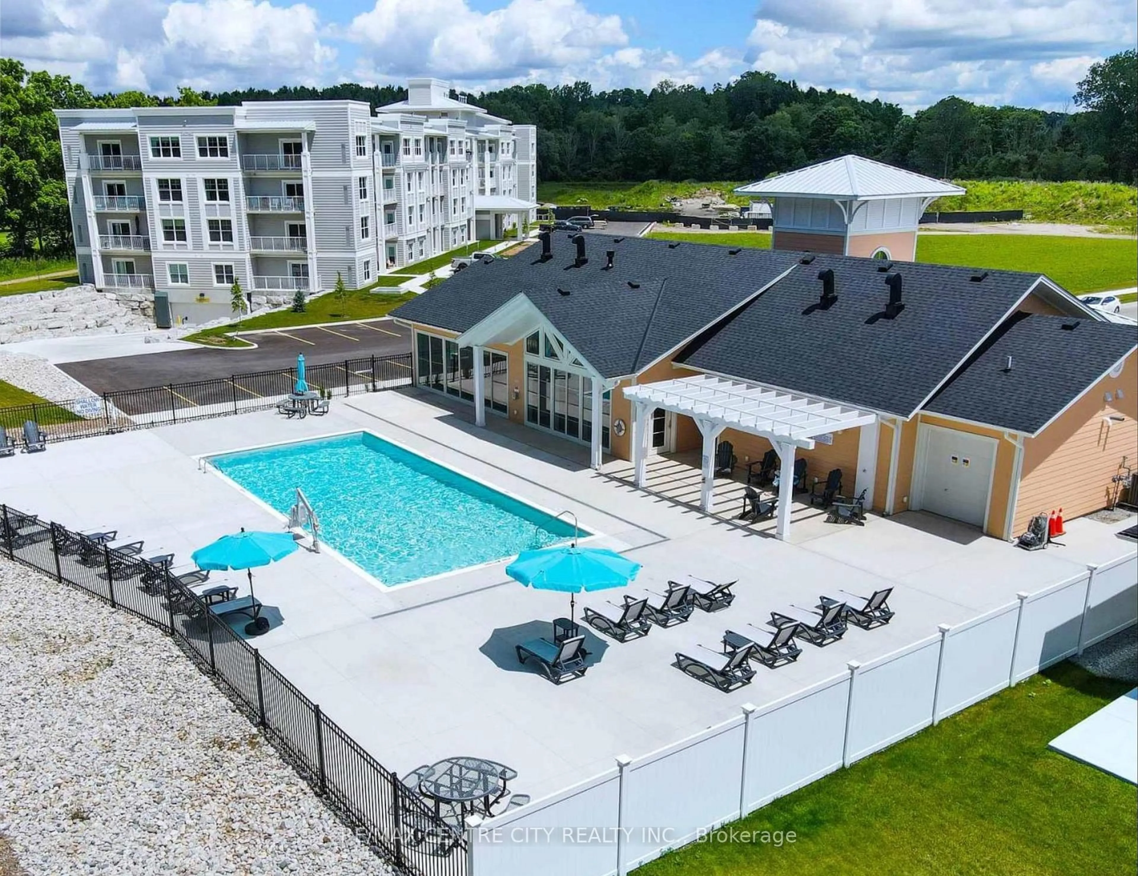 A pic from outside/outdoor area/front of a property/back of a property/a pic from drone, water/lake/river/ocean view for 100 The Prom #405, Central Elgin Ontario N5L 0B7