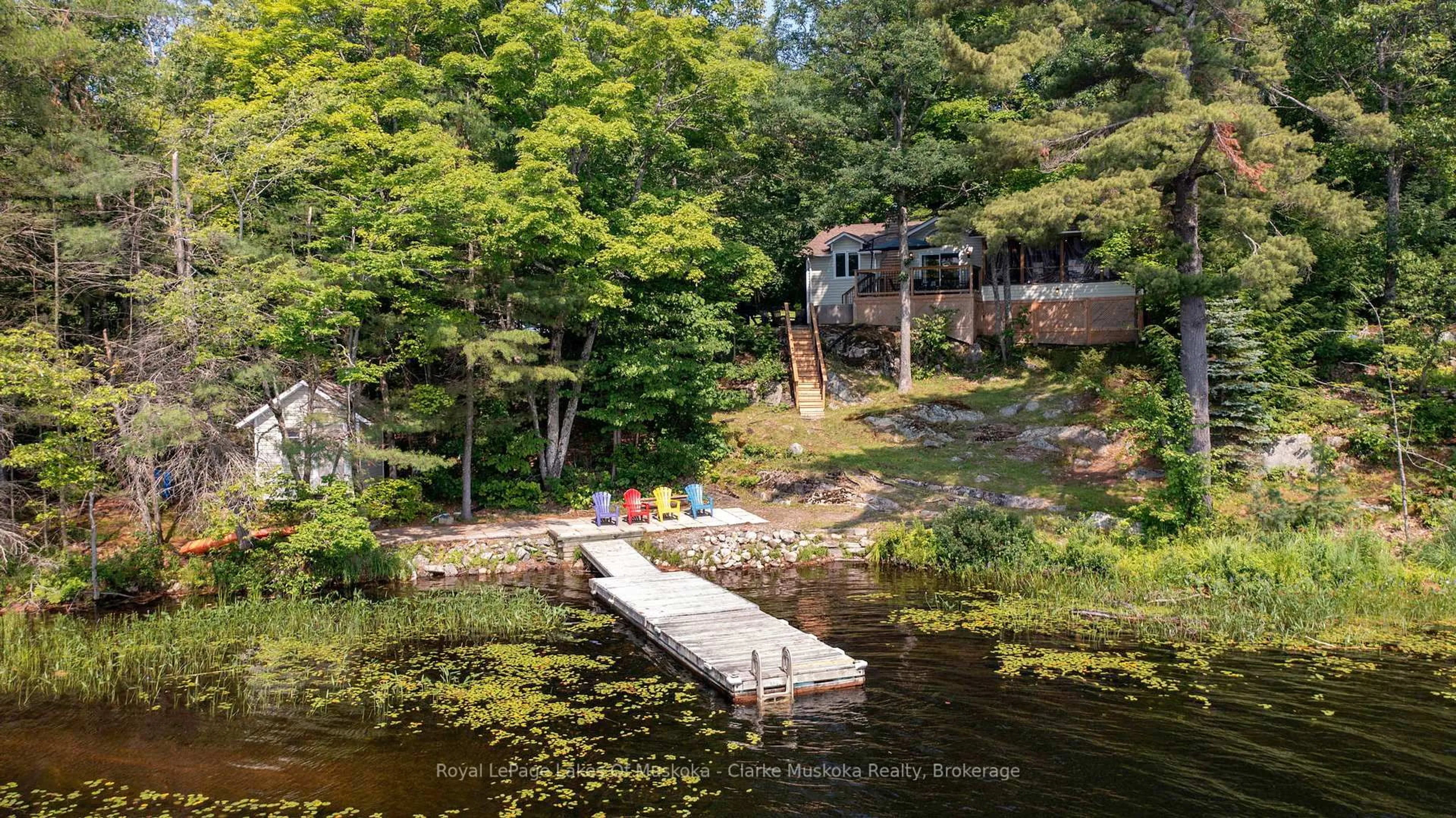 A pic from outside/outdoor area/front of a property/back of a property/a pic from drone, water/lake/river/ocean view for 27 Joyce Lane, The Archipelago Ontario P0G 1G0