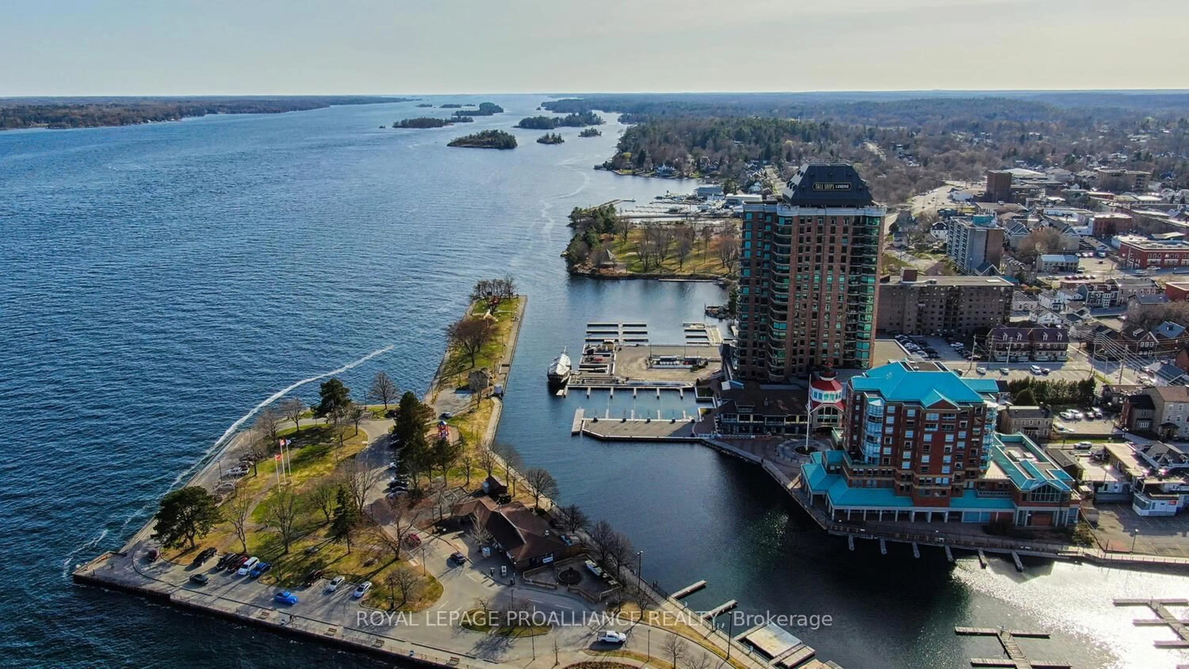 A pic from outside/outdoor area/front of a property/back of a property/a pic from drone, water/lake/river/ocean view for 15 St Andrew St #1004, Brockville Ontario K6V 0E8