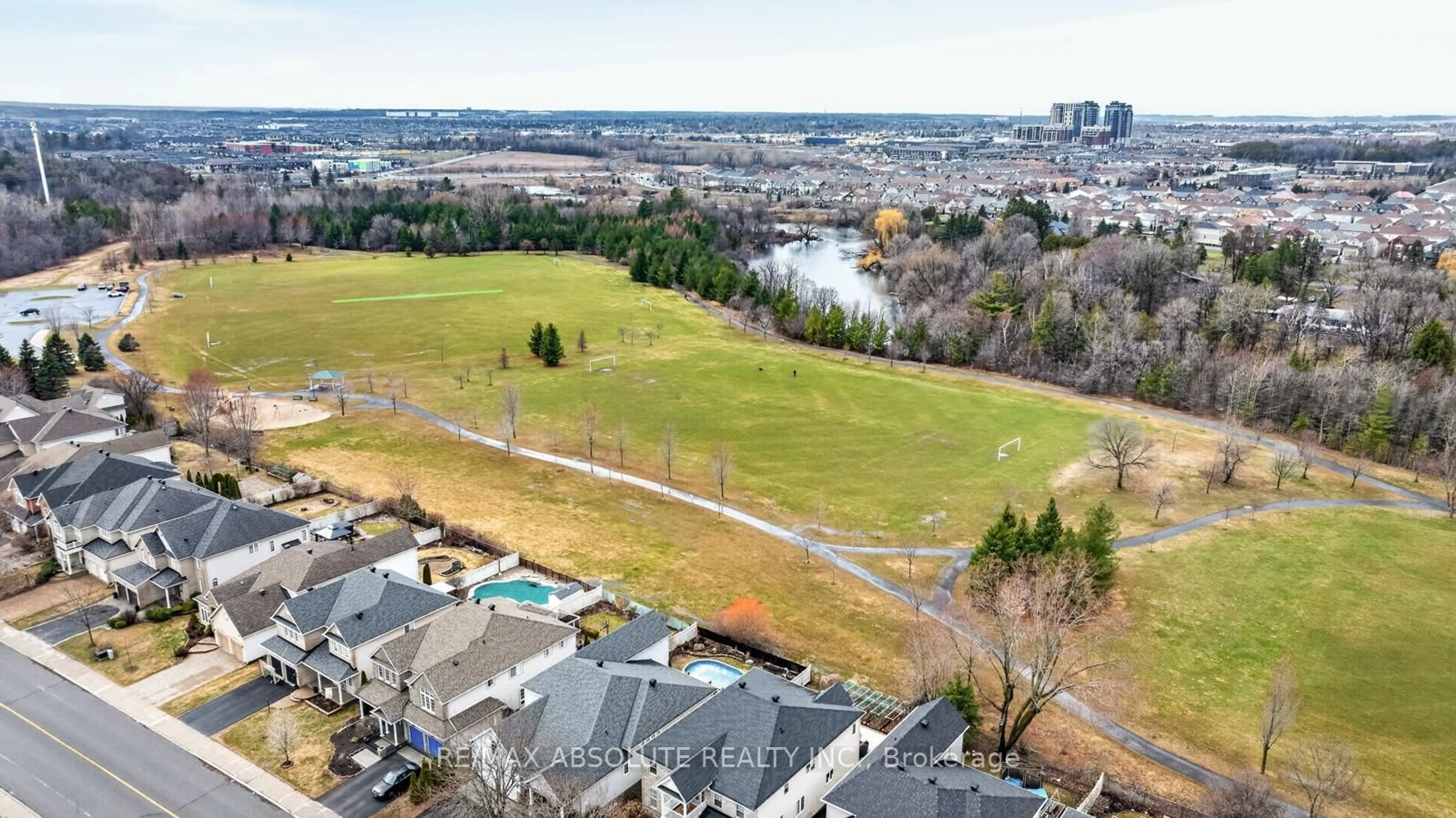 A pic from outside/outdoor area/front of a property/back of a property/a pic from drone, water/lake/river/ocean view for 72 Riverstone Dr, Ottawa Ontario K2J 5E6
