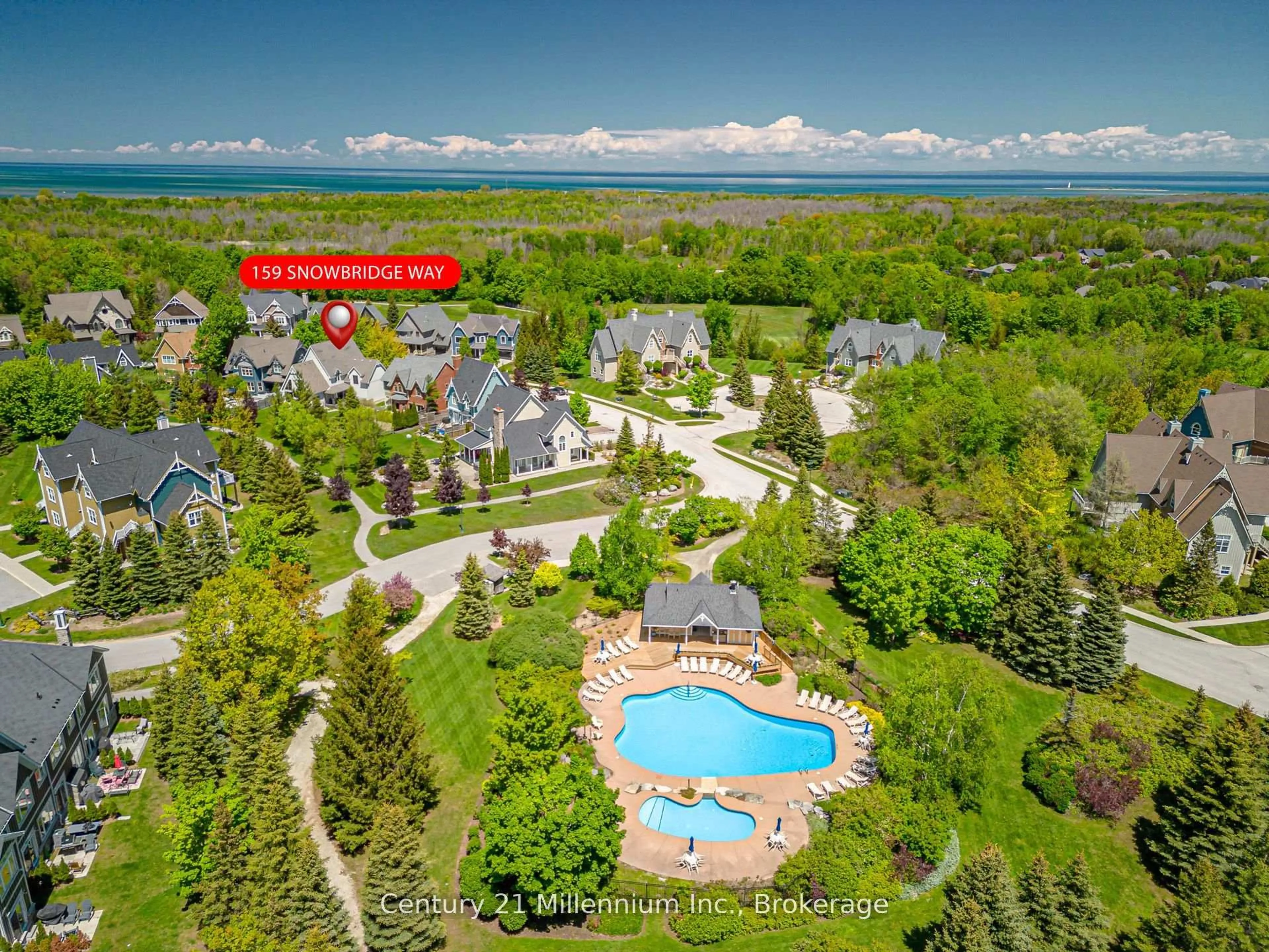 A pic from outside/outdoor area/front of a property/back of a property/a pic from drone, water/lake/river/ocean view for 159 Snowbridge Way, Blue Mountains Ontario L9Y 0V1