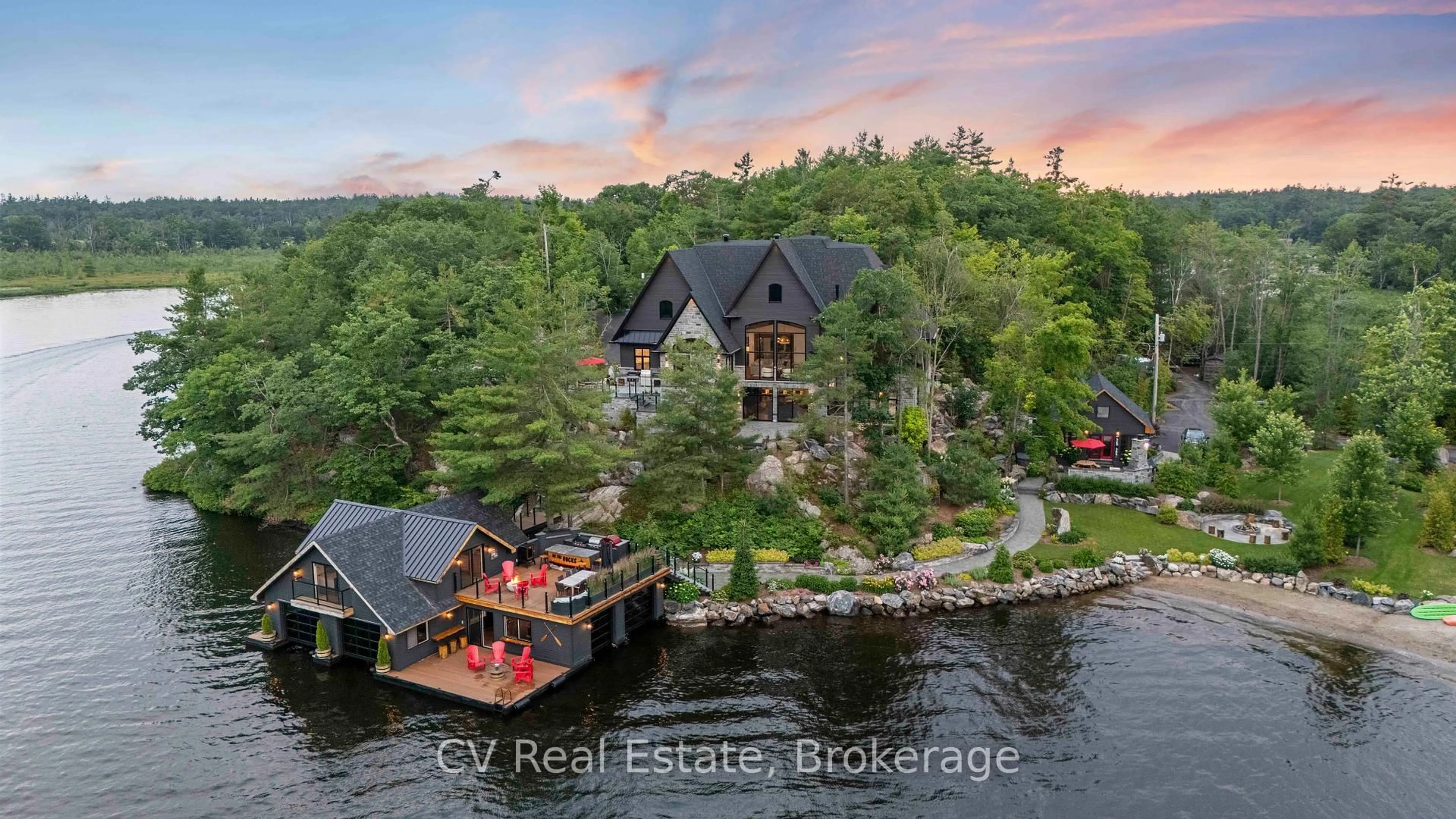 A pic from outside/outdoor area/front of a property/back of a property/a pic from drone, water/lake/river/ocean view for 1031 Road 2900, Gravenhurst Ontario P1P 1R2