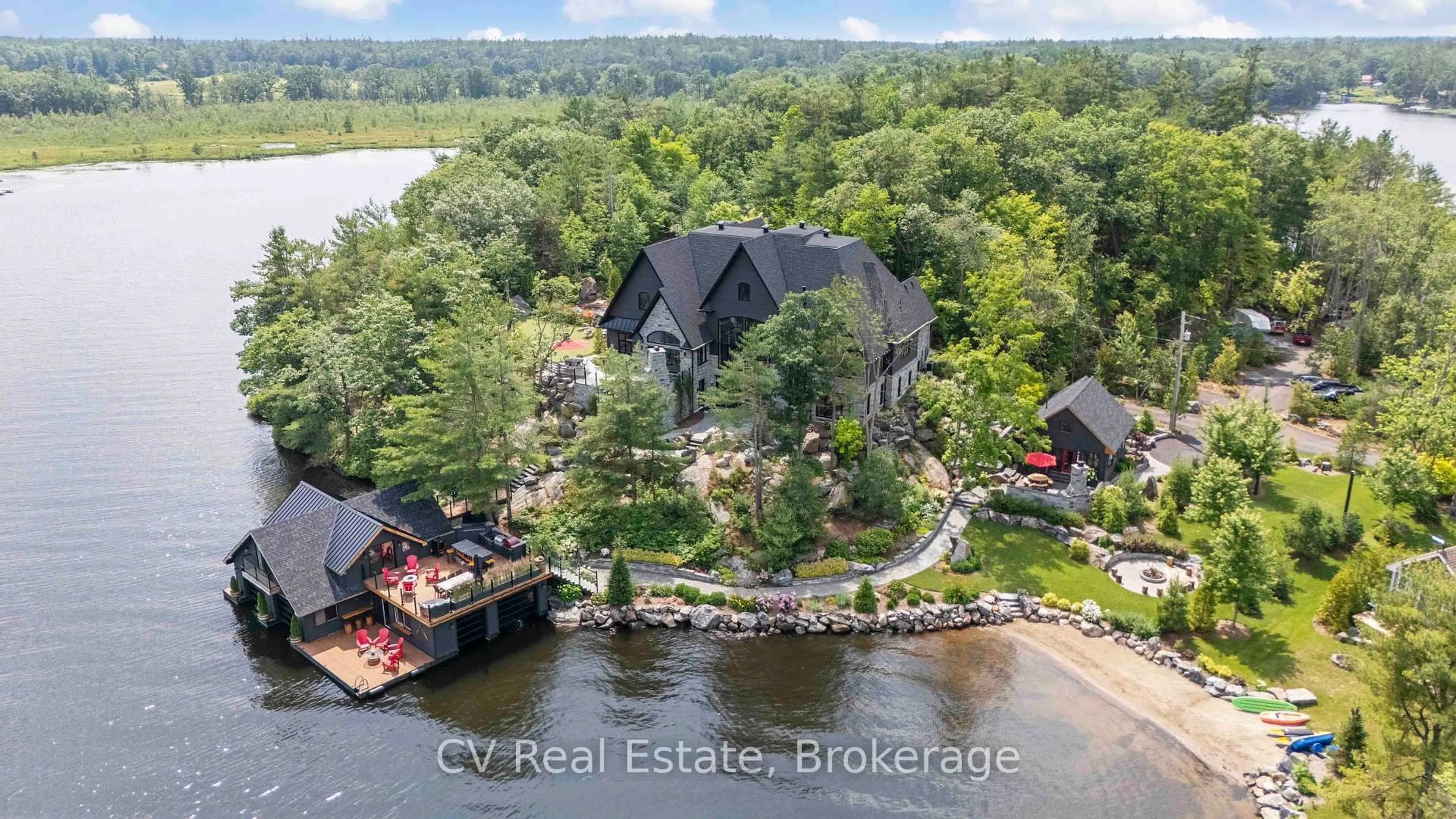 A pic from outside/outdoor area/front of a property/back of a property/a pic from drone, water/lake/river/ocean view for 1031 Road 2900, Gravenhurst Ontario P1P 1R2