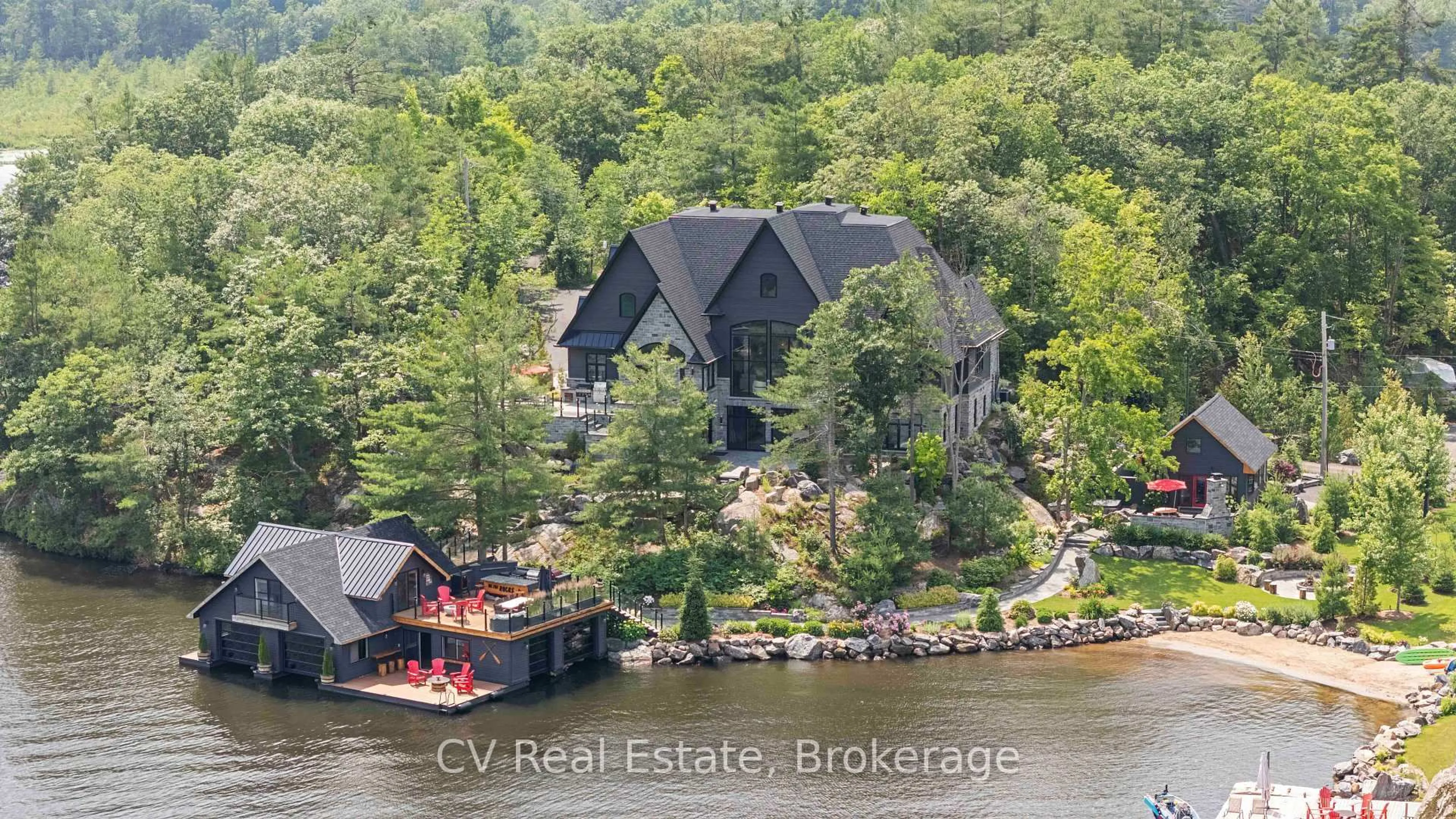 A pic from outside/outdoor area/front of a property/back of a property/a pic from drone, water/lake/river/ocean view for 1031 Road 2900, Gravenhurst Ontario P1P 1R2
