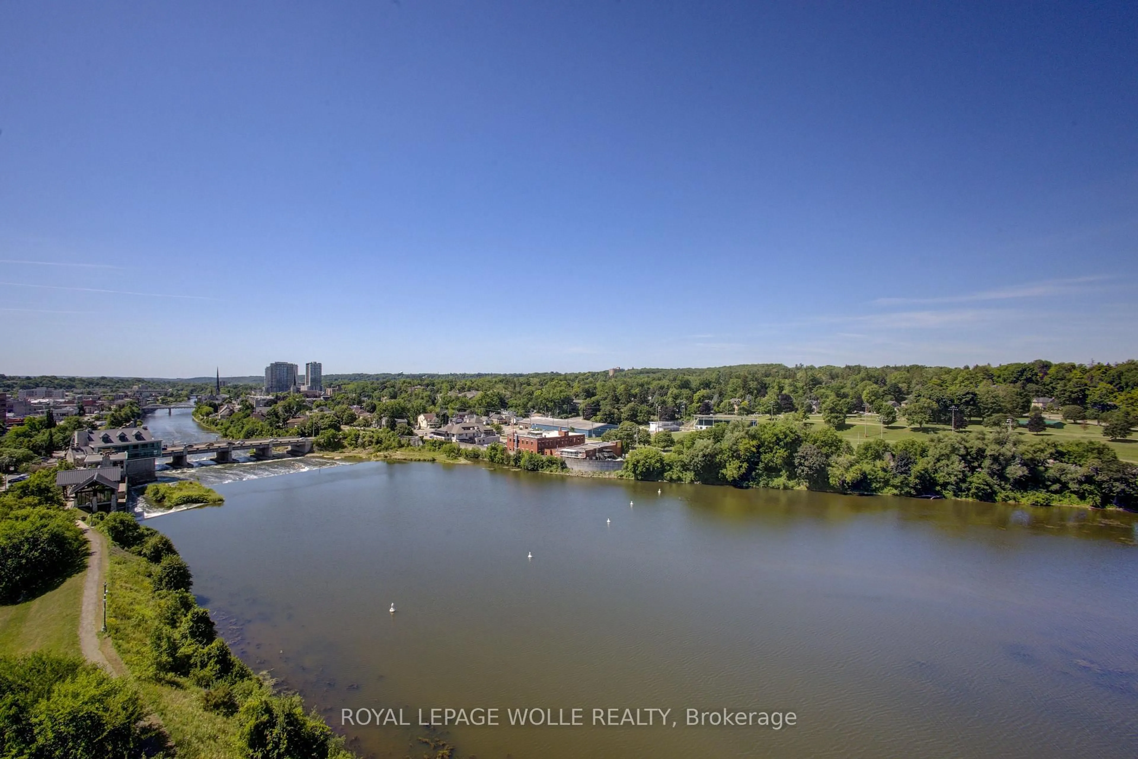 A pic from outside/outdoor area/front of a property/back of a property/a pic from drone, water/lake/river/ocean view for 150 Water St #1007, Cambridge Ontario N1R 0B5