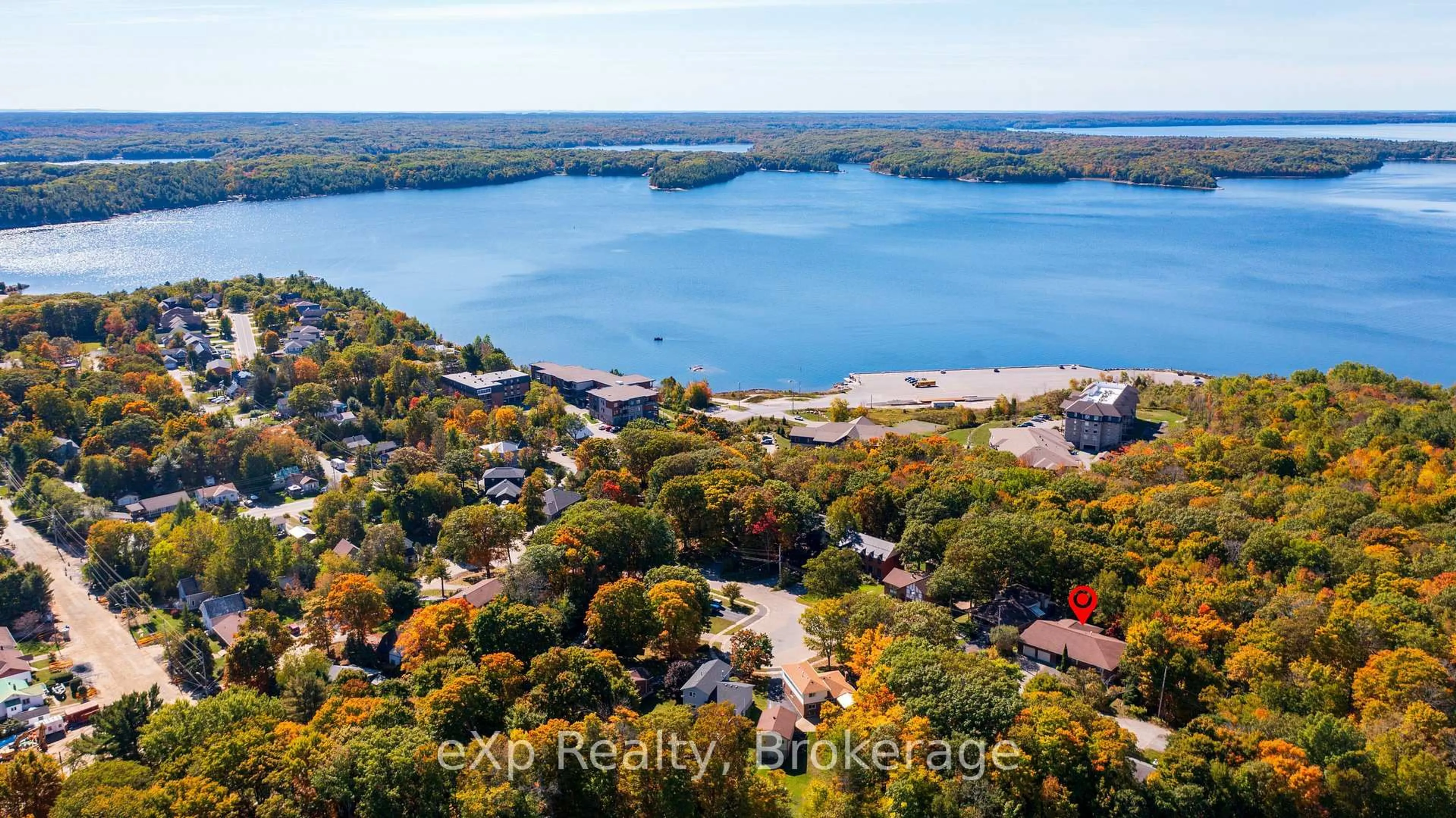 A pic from outside/outdoor area/front of a property/back of a property/a pic from drone, water/lake/river/ocean view for 18 Kristen Hts, Parry Sound Ontario P2A 2Z6