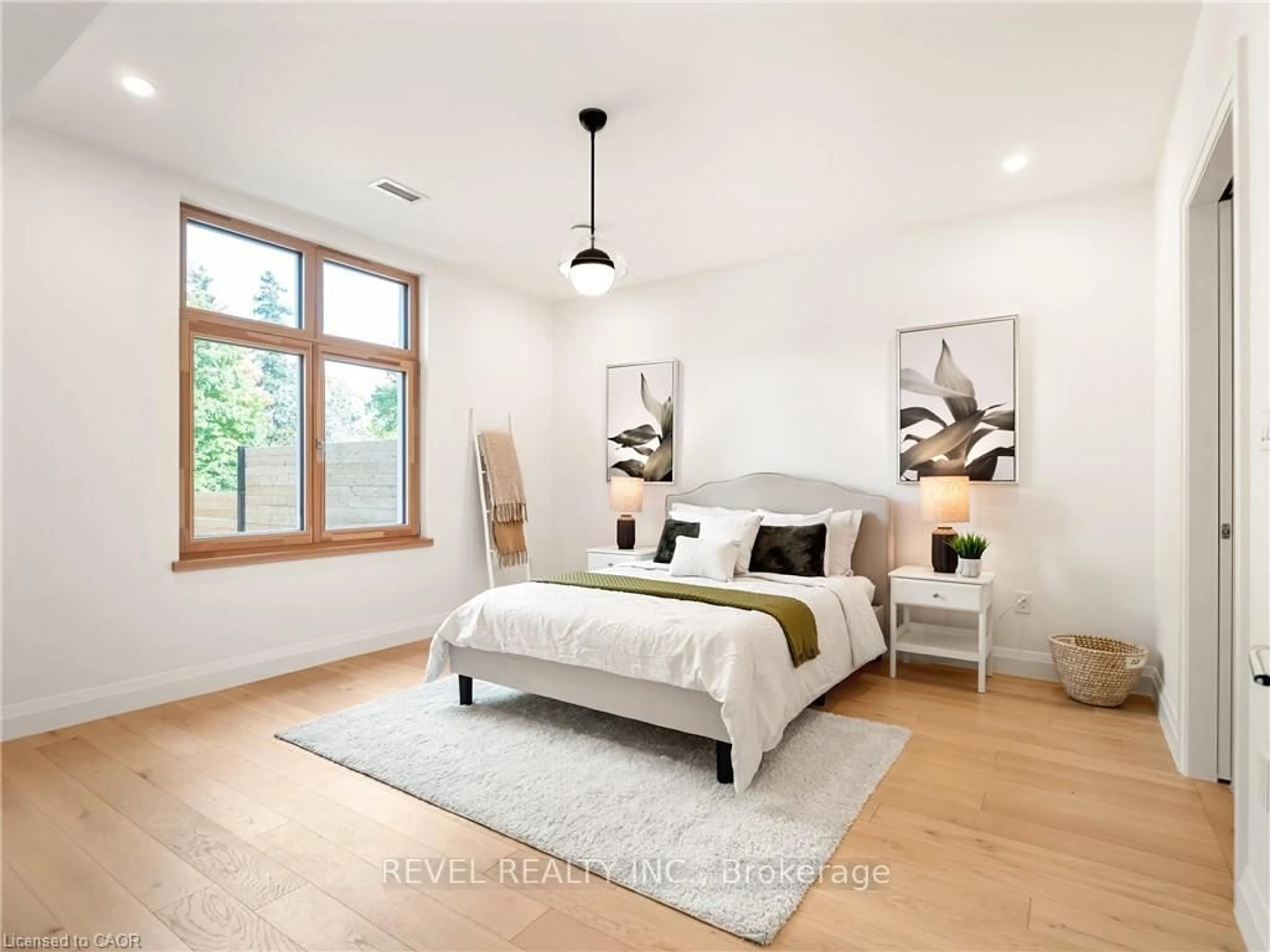 Bedroom with bed, wood/laminate floor for 98 Elgin St, Zorra Ontario N0J 1J0