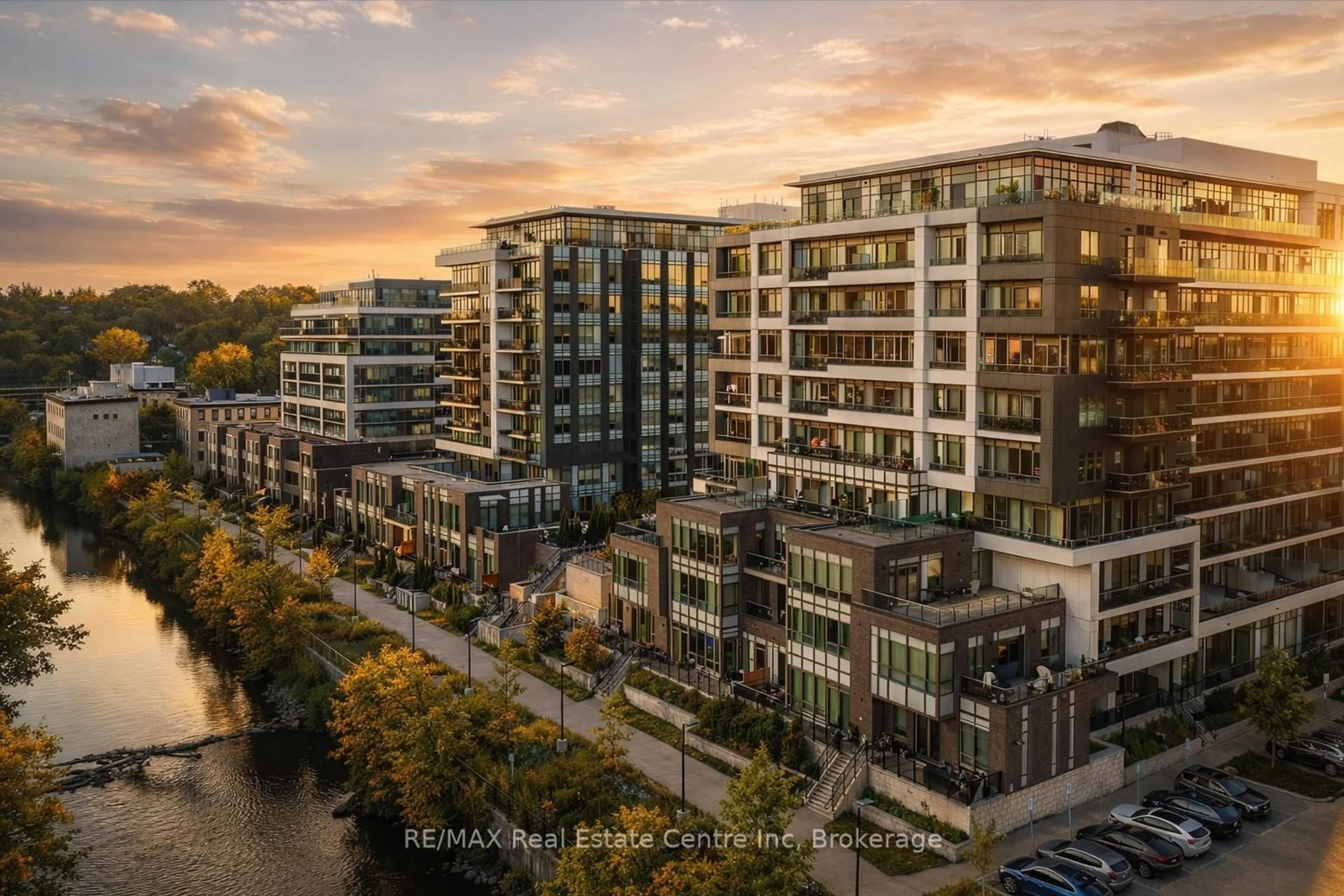 A pic from outside/outdoor area/front of a property/back of a property/a pic from drone, city buildings view from balcony for 63 ARTHUR St #BHB, Guelph Ontario N1E 0A8