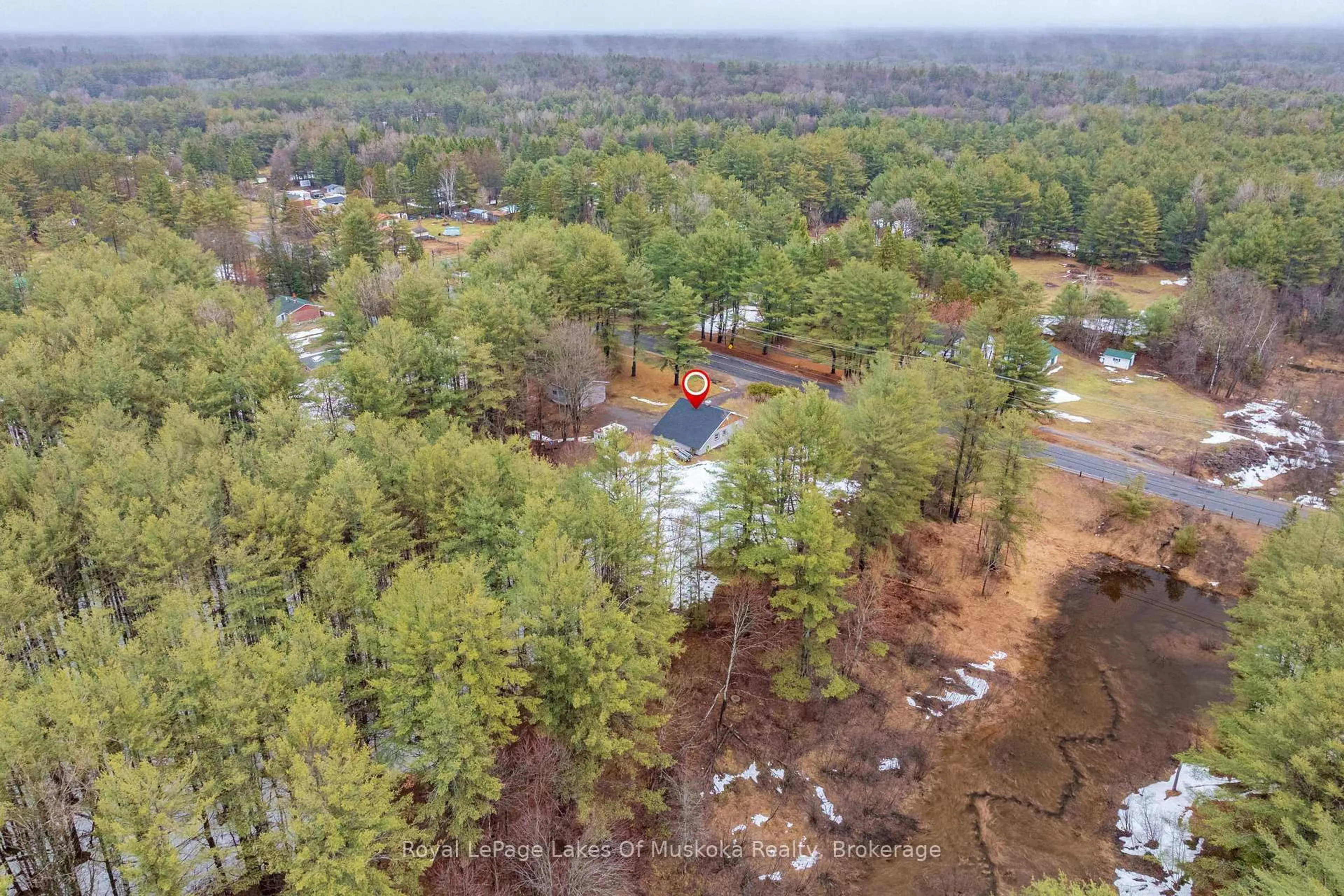 A pic from outside/outdoor area/front of a property/back of a property/a pic from drone, forest/trees view for 1150 Manitoba St, Bracebridge Ontario P1L 0K8