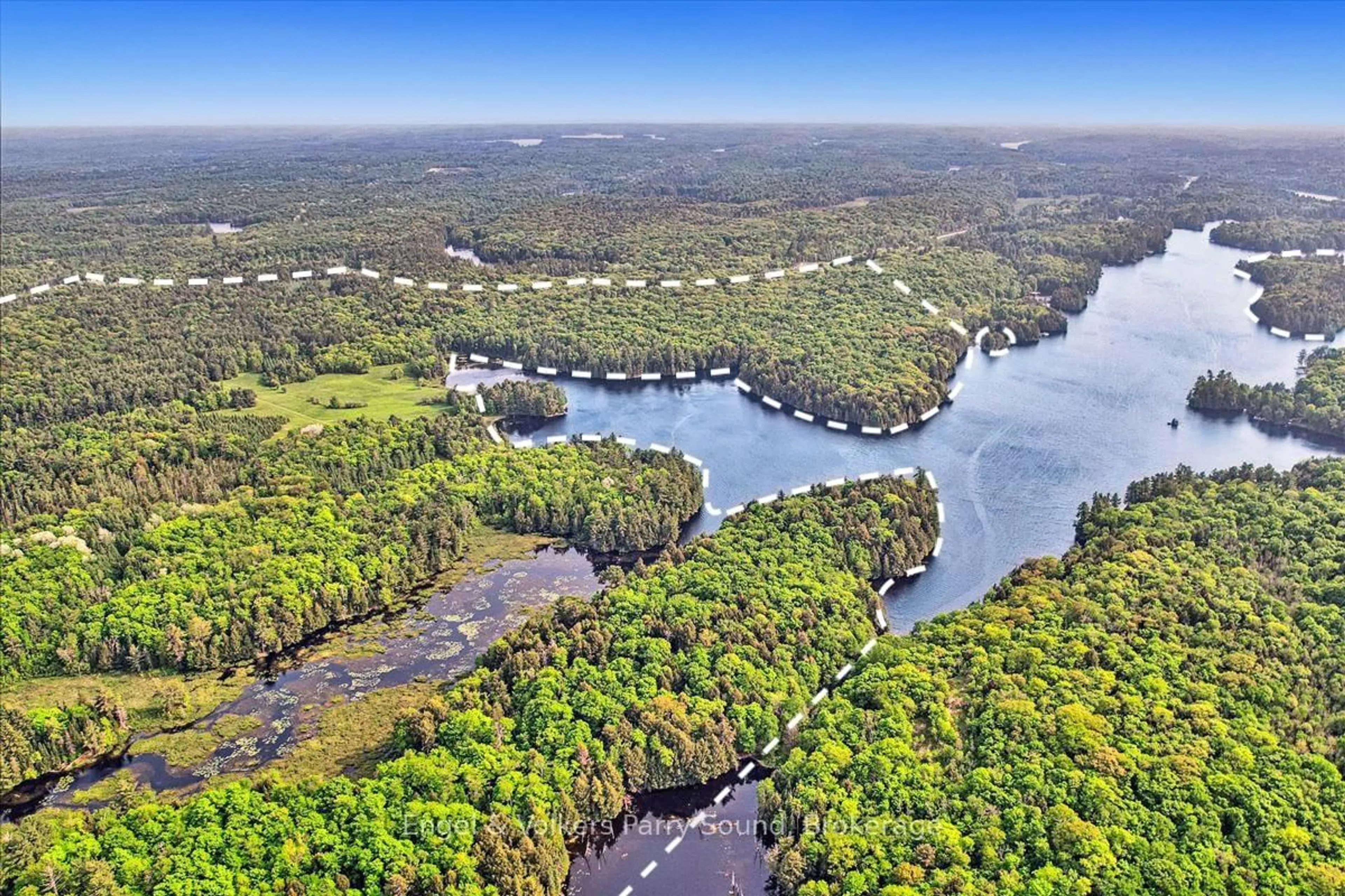 A pic from outside/outdoor area/front of a property/back of a property/a pic from drone, water/lake/river/ocean view for 53 Birdwood Lane, McDougall Ontario P2A 2W7