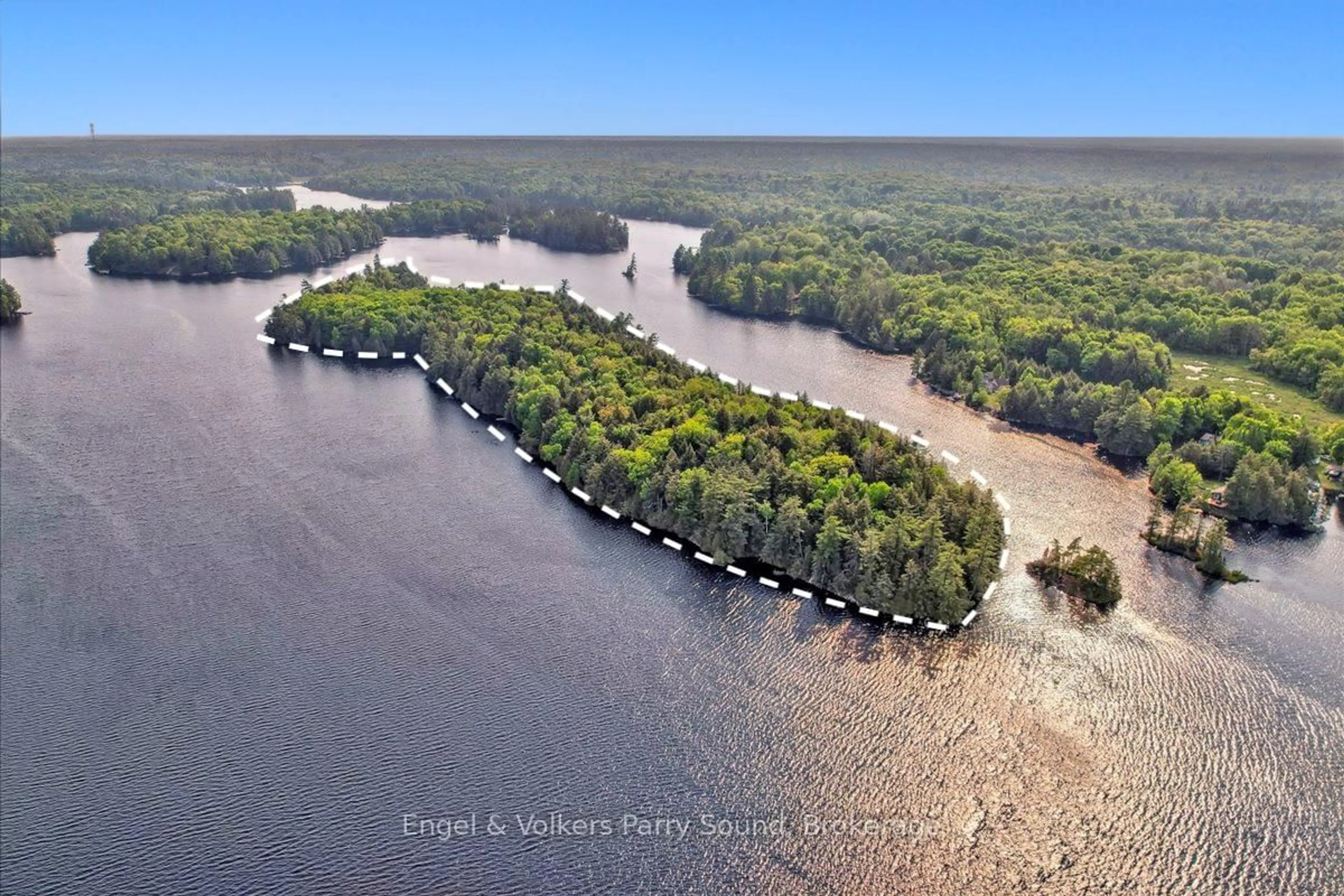 A pic from outside/outdoor area/front of a property/back of a property/a pic from drone, water/lake/river/ocean view for 53 Birdwood Lane, McDougall Ontario P2A 2W7