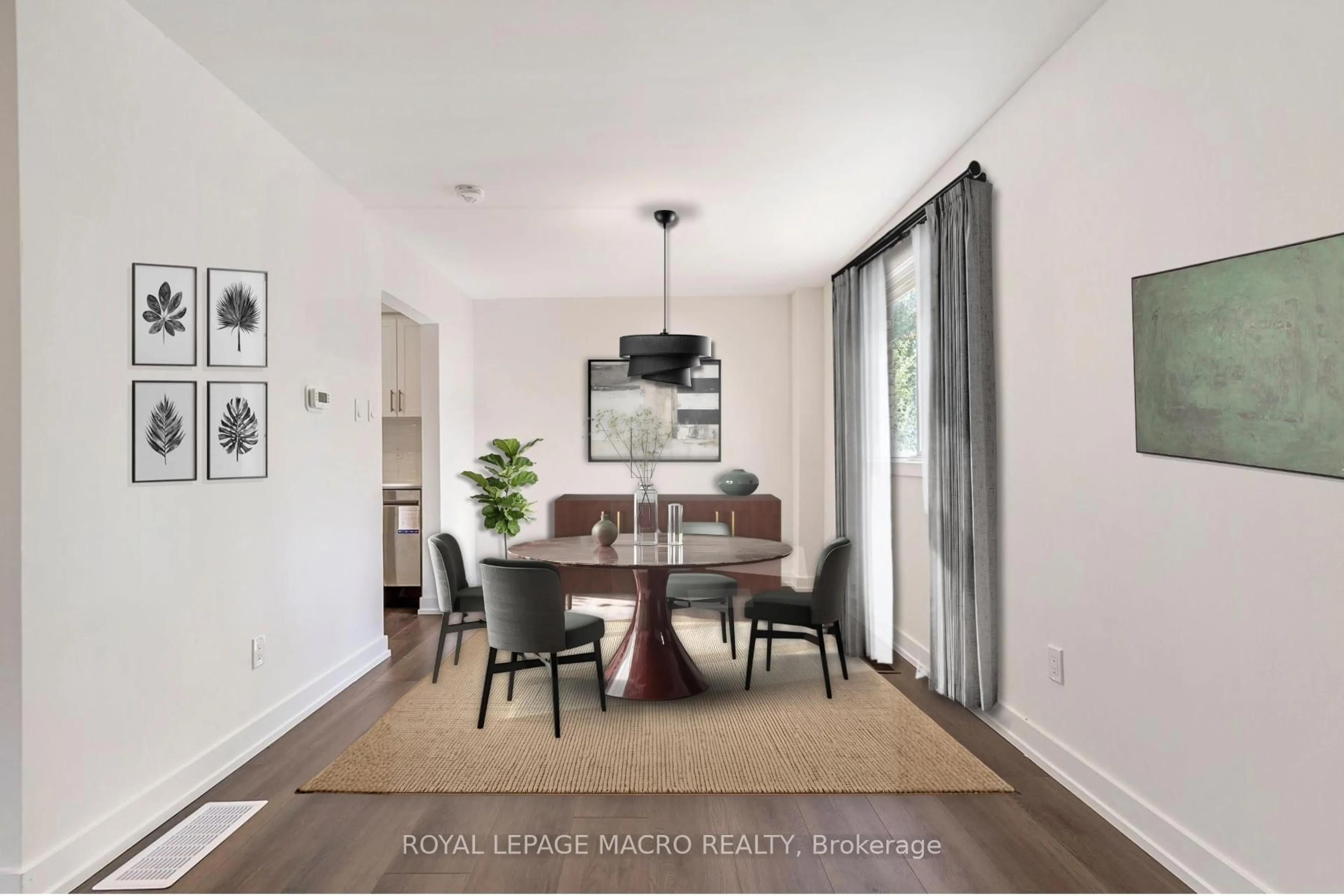 Dining room, wood/laminate floor for 72 & 74 Delawana Dr, Hamilton Ontario L8E 1G4