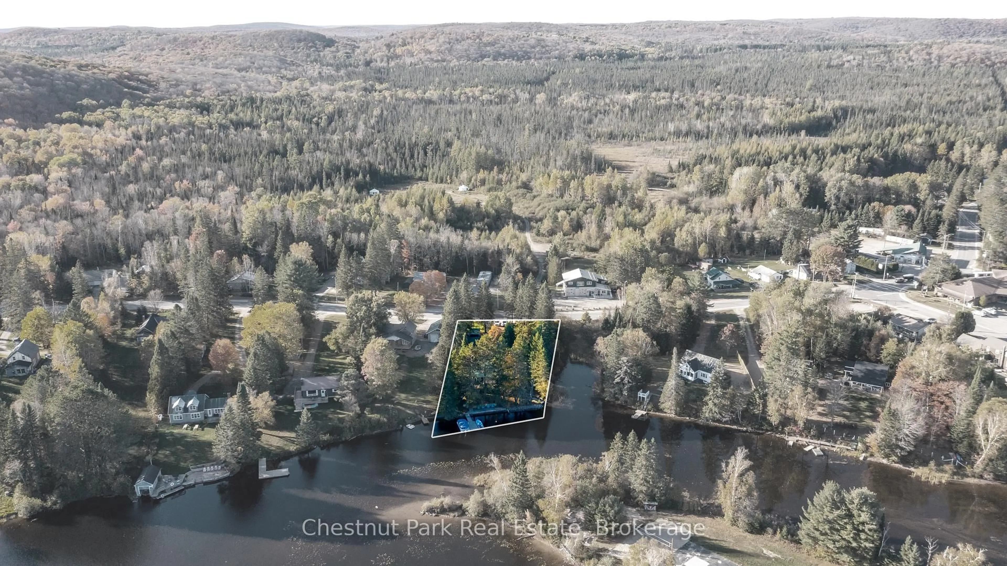 A pic from outside/outdoor area/front of a property/back of a property/a pic from drone, water/lake/river/ocean view for 1725 518 East Highway, Kearney Ontario P0A 1M0